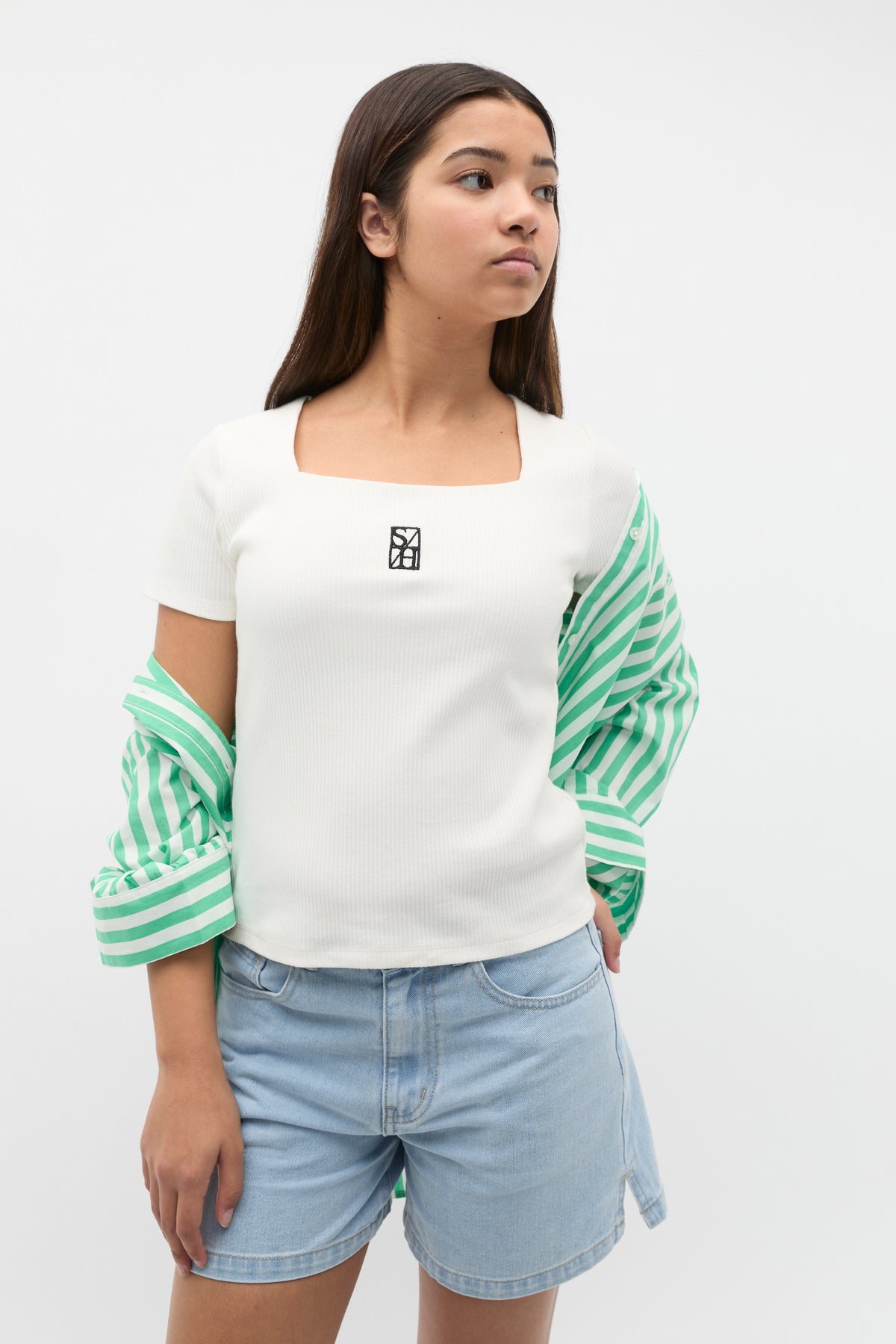 Square Neck Logo Rib Tee