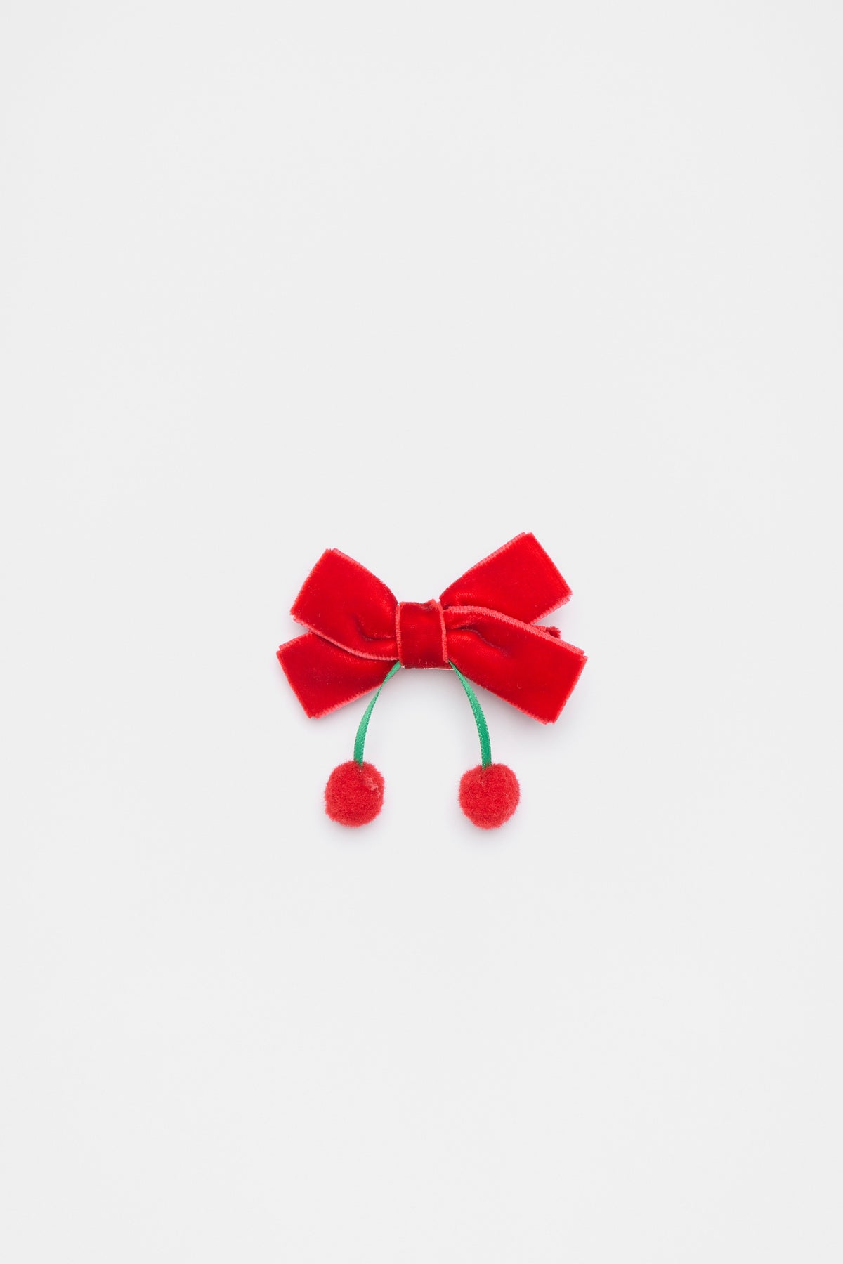 Velvet Cherry Pom Pom Bow