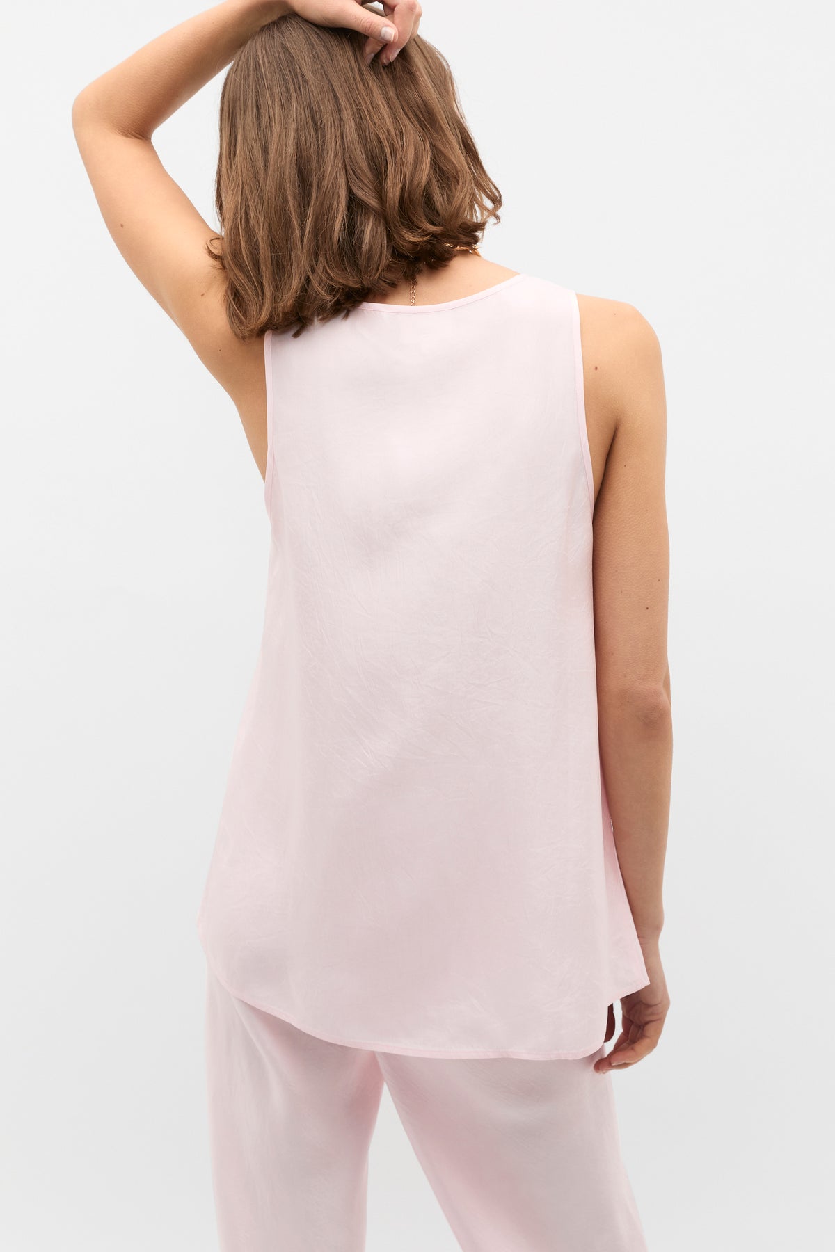 Crinkled Satin Longline Tank