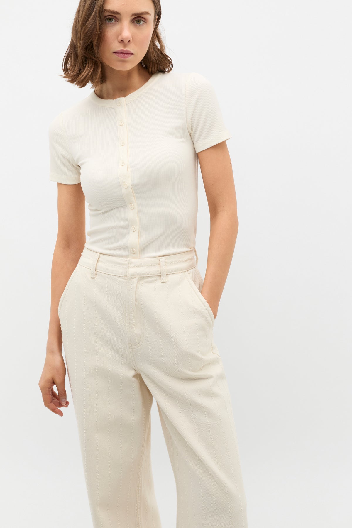 Rib Button Through Top