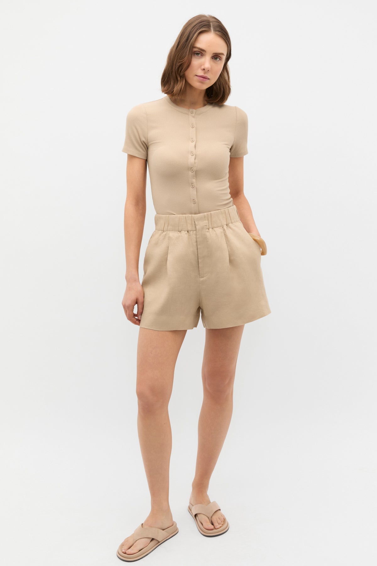 Rib Button Through Top
