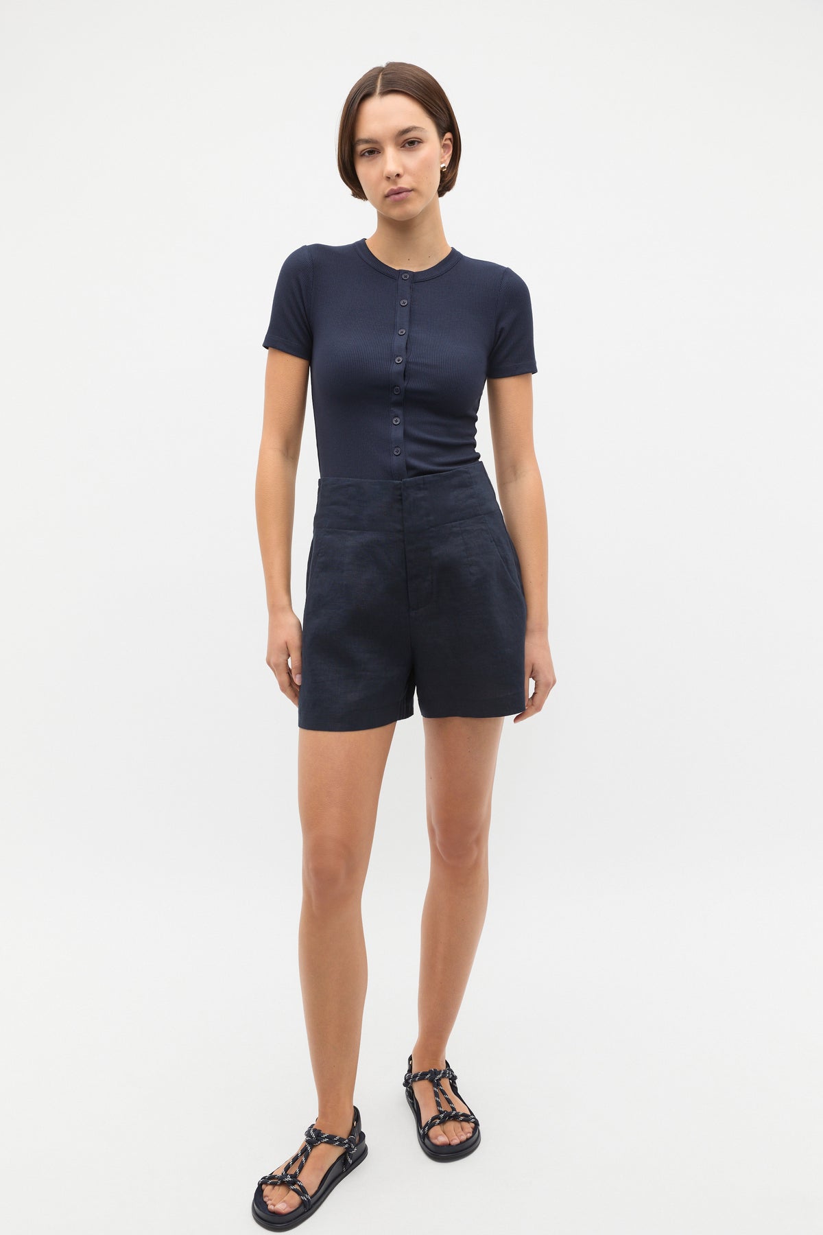 Rib Button Through Top