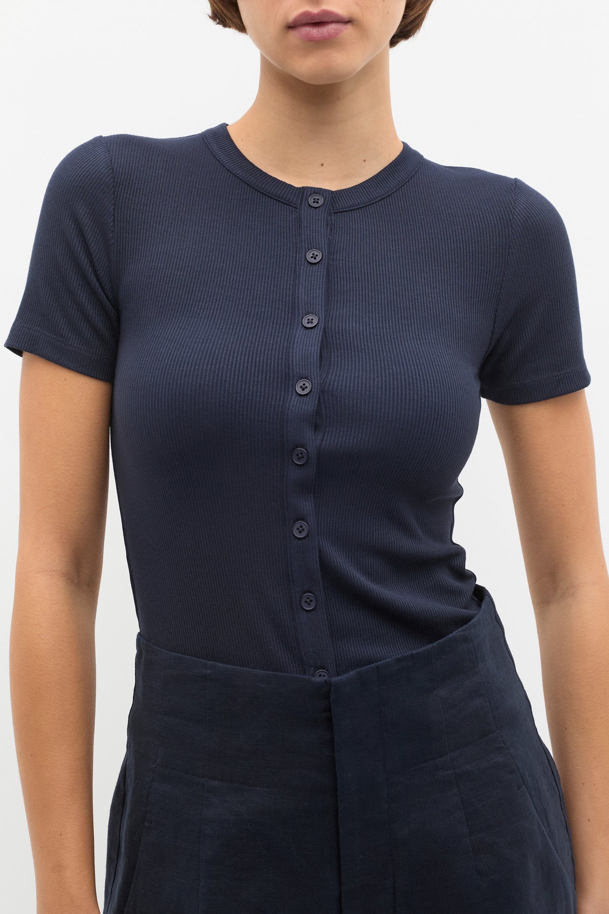 Rib Button Through Top