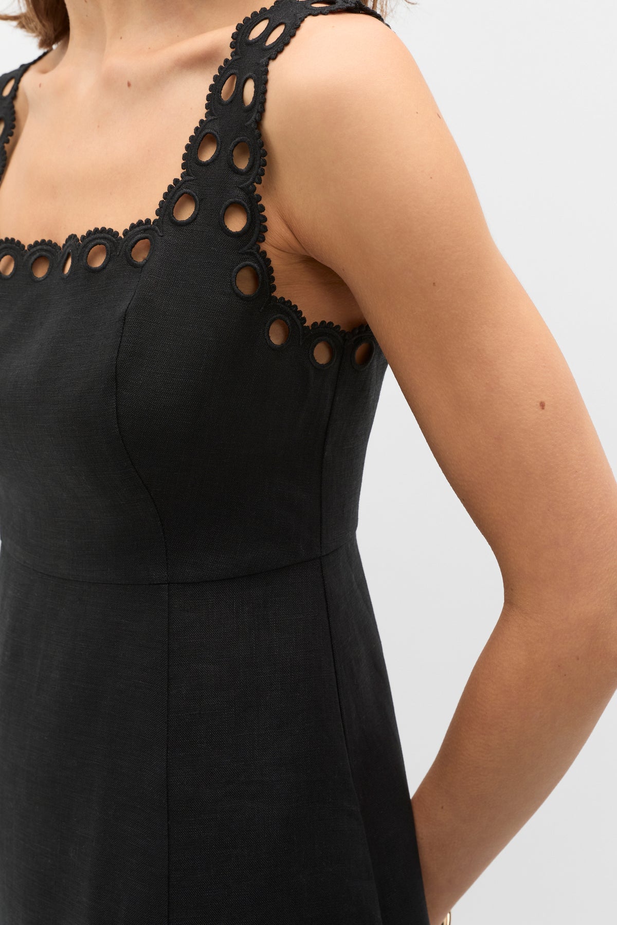 Linen Embroidered Midi Dress