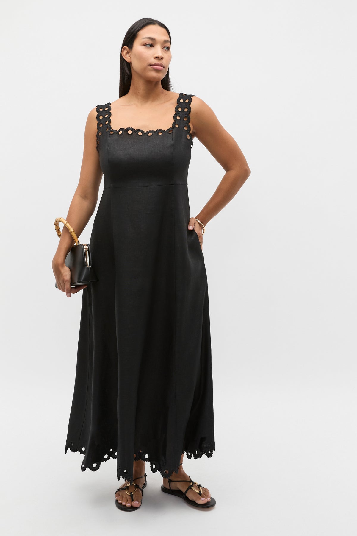 Linen Embroidered Midi Dress