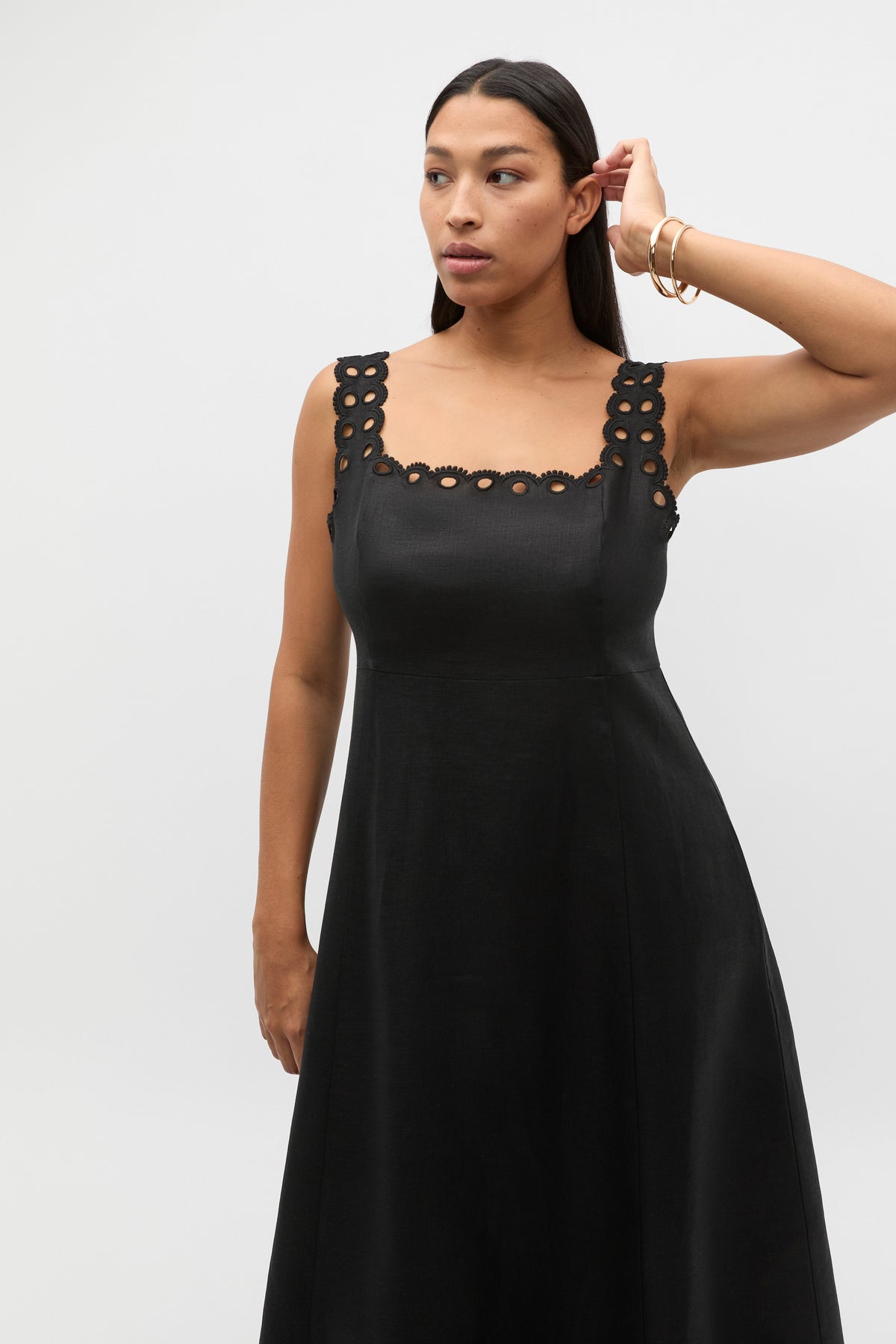 Linen Embroidered Midi Dress