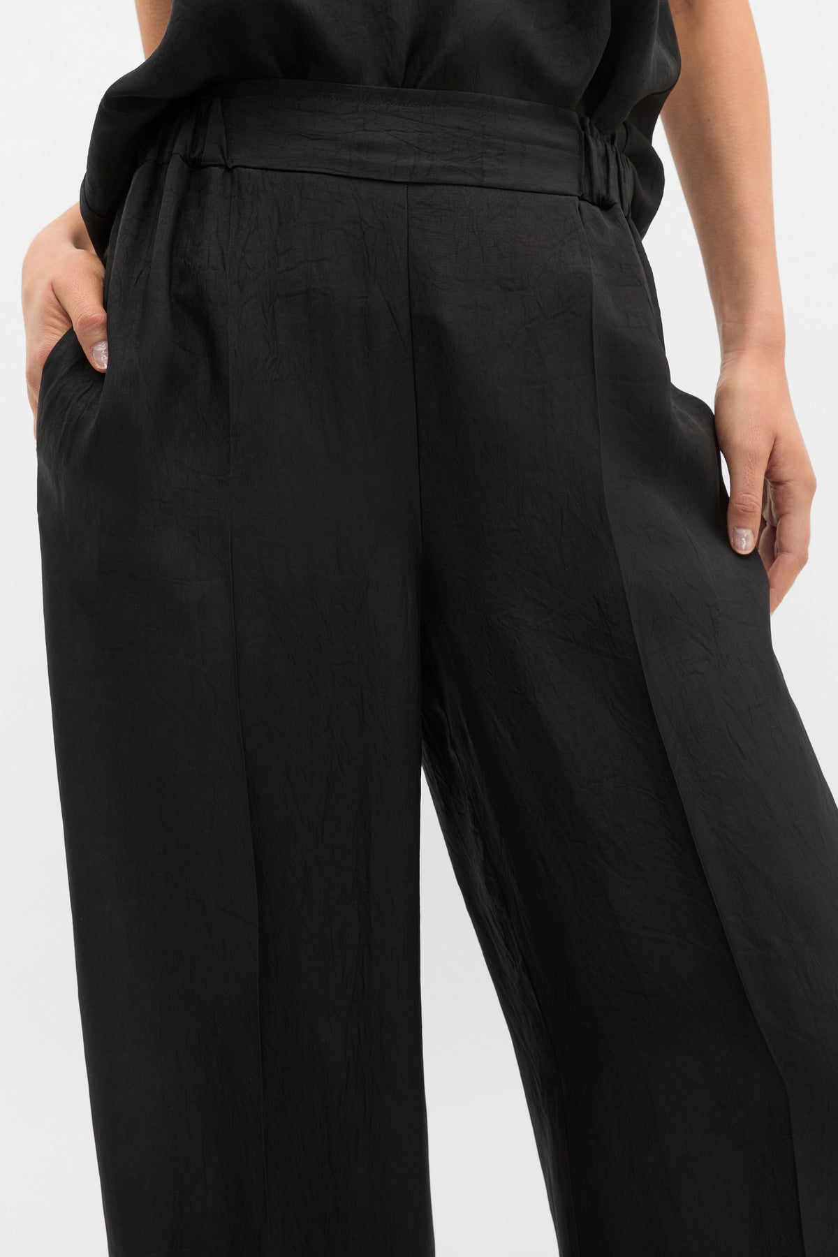 Crinkled Satin Palazzo Pant