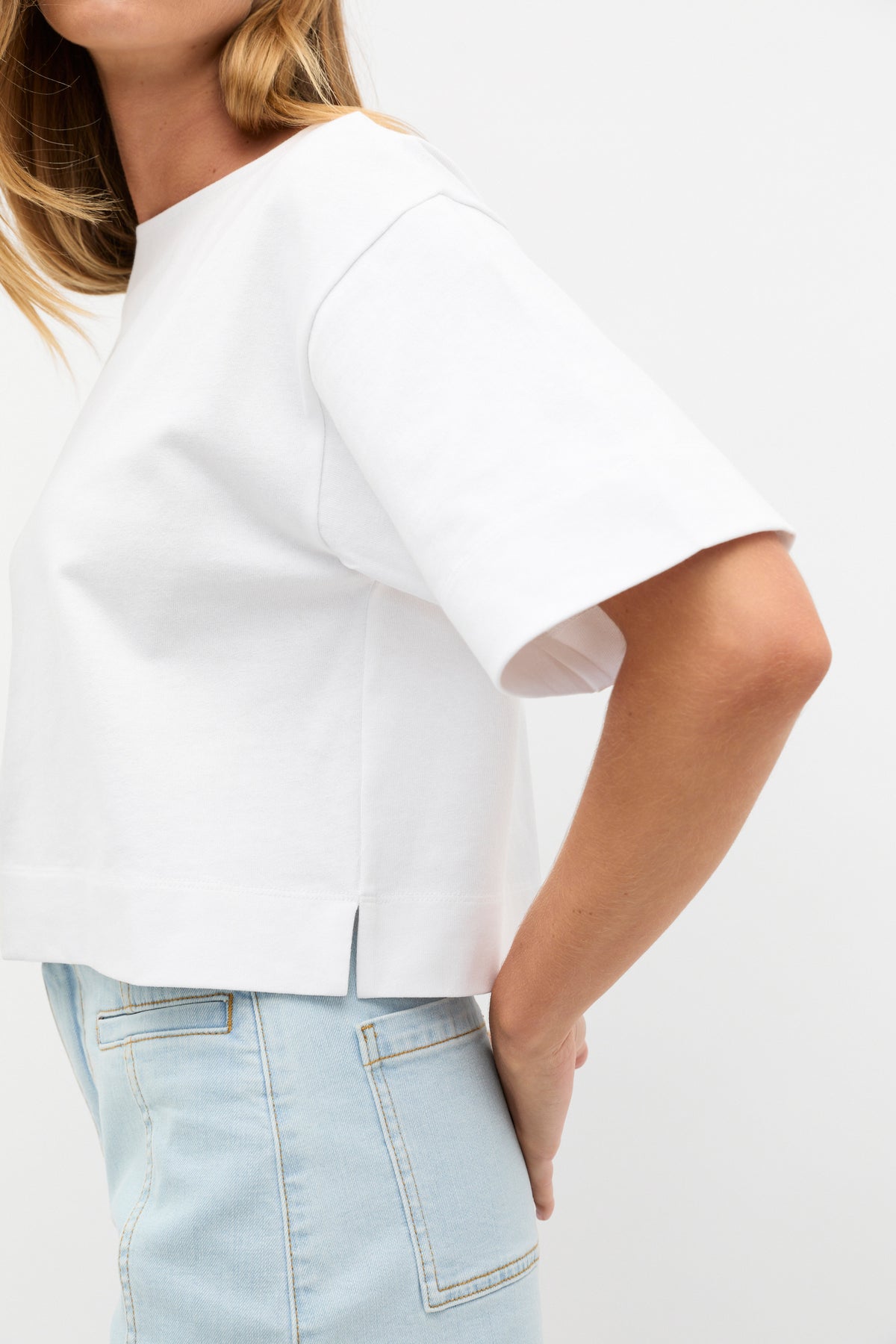 Cotton Boxy Split Hem Tee
