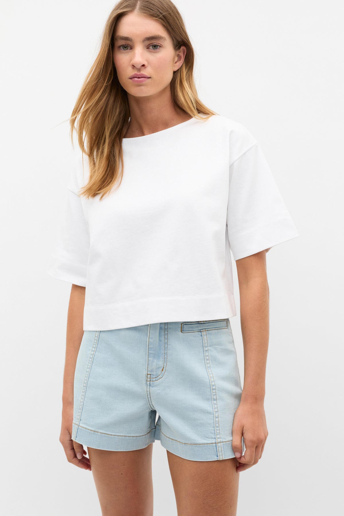 Cotton Boxy Split Hem Tee