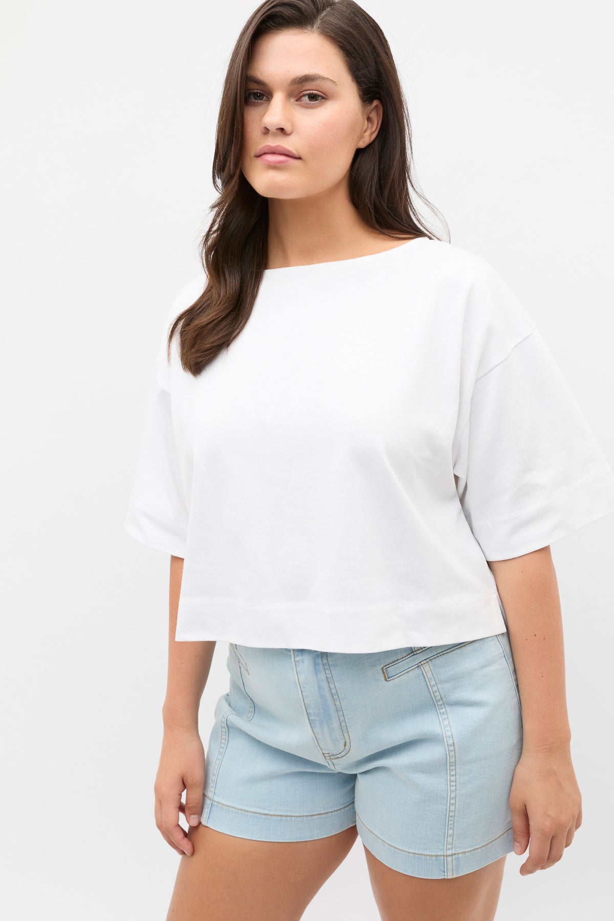 Cotton Boxy Split Hem Tee