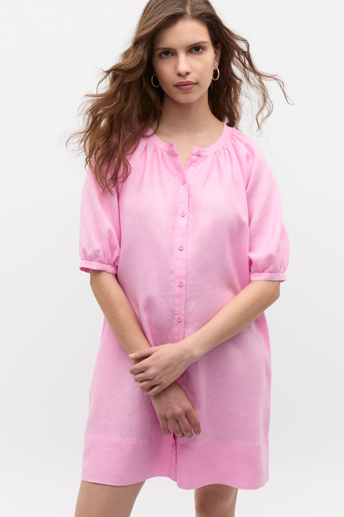 Linen Gathered Mini Dress