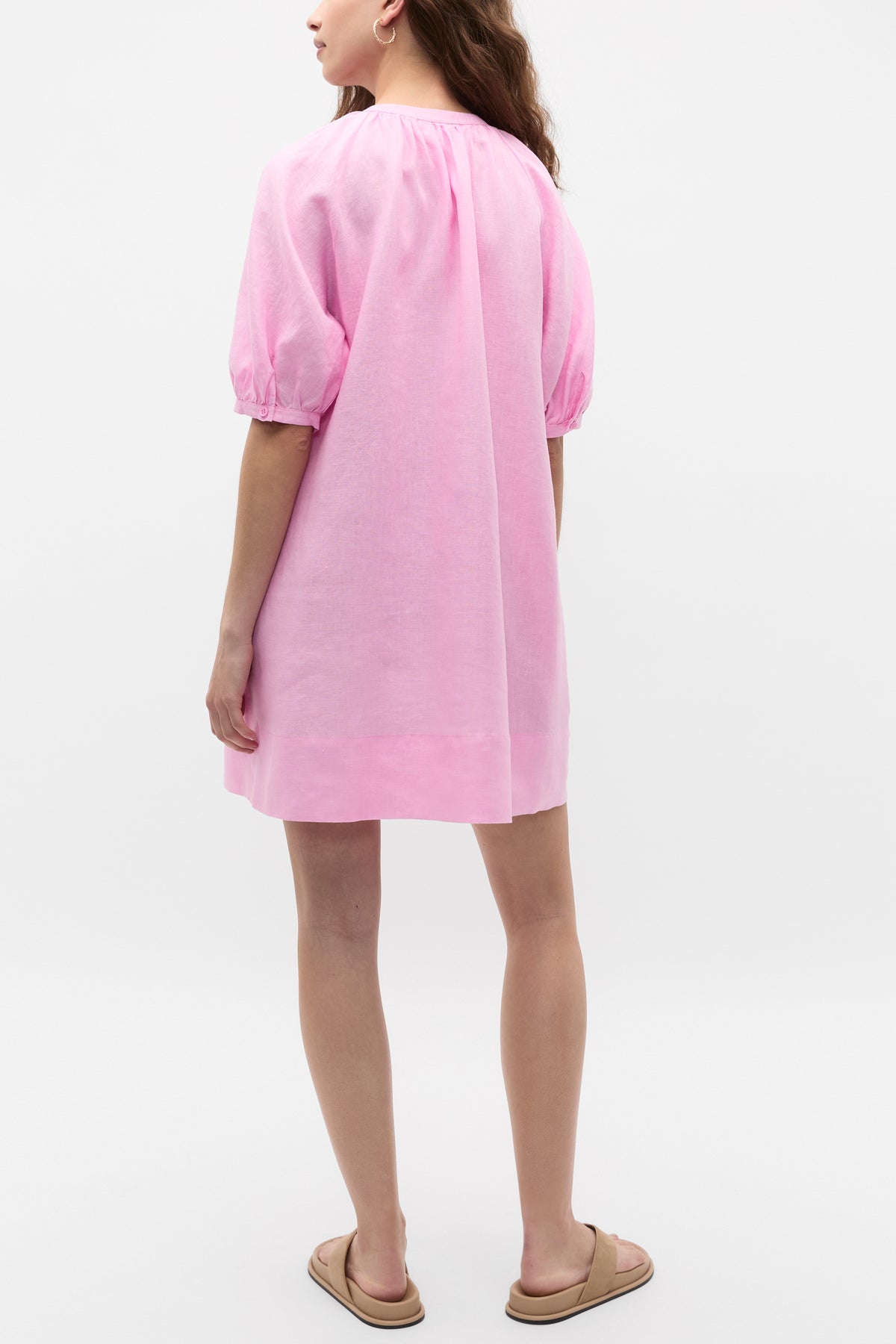 Linen Gathered Mini Dress