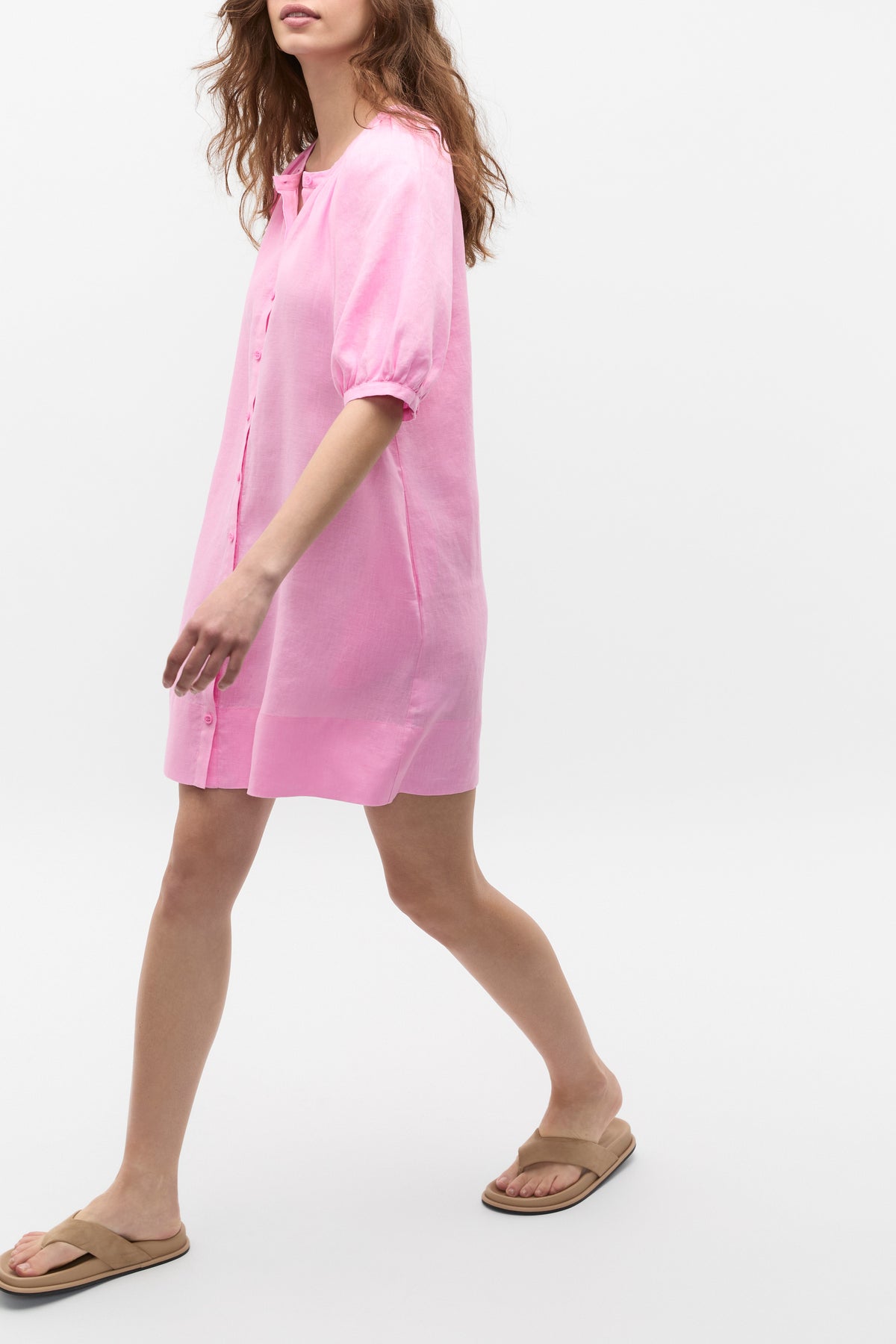 Linen Gathered Mini Dress