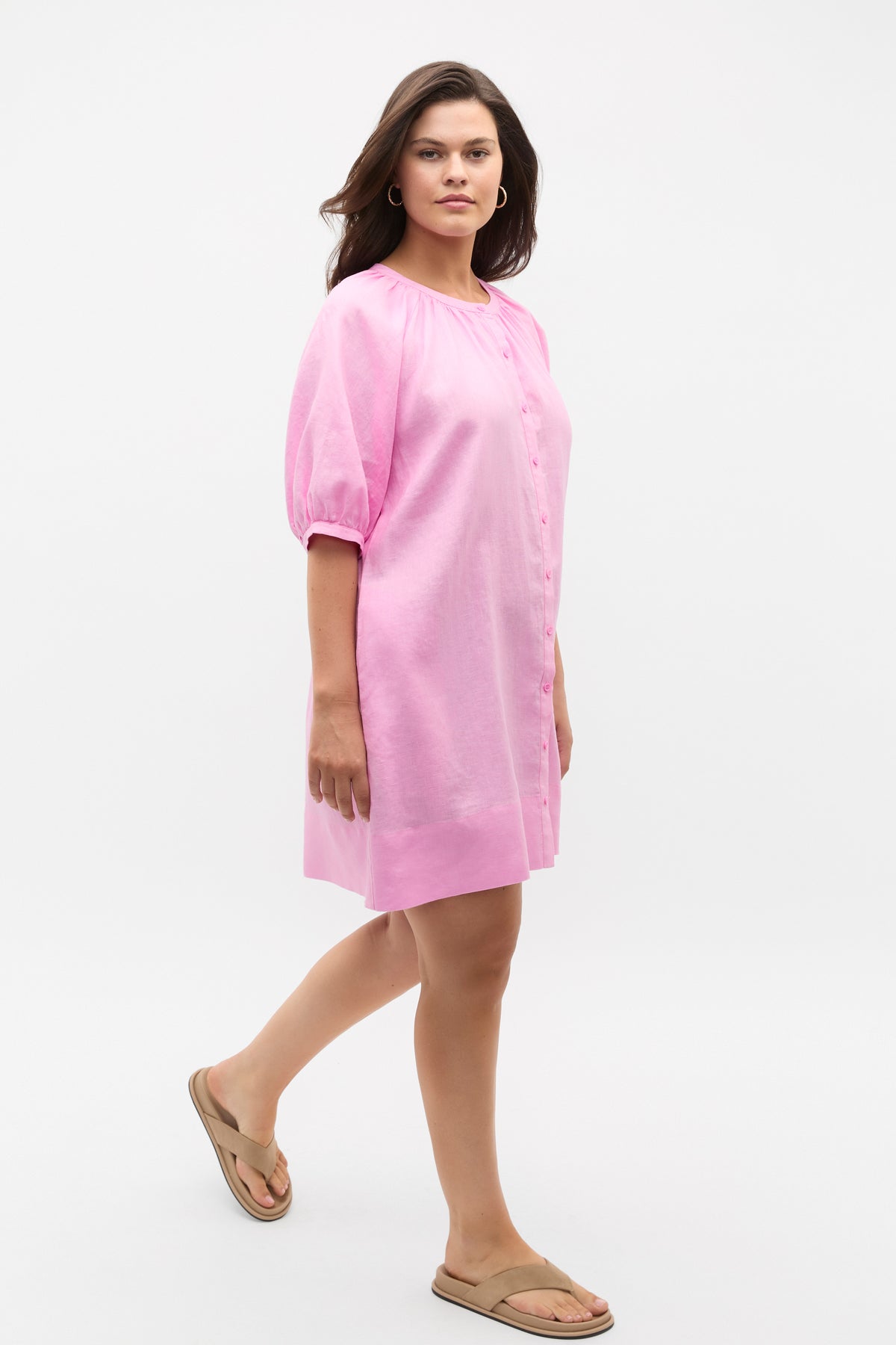 Linen Gathered Mini Dress