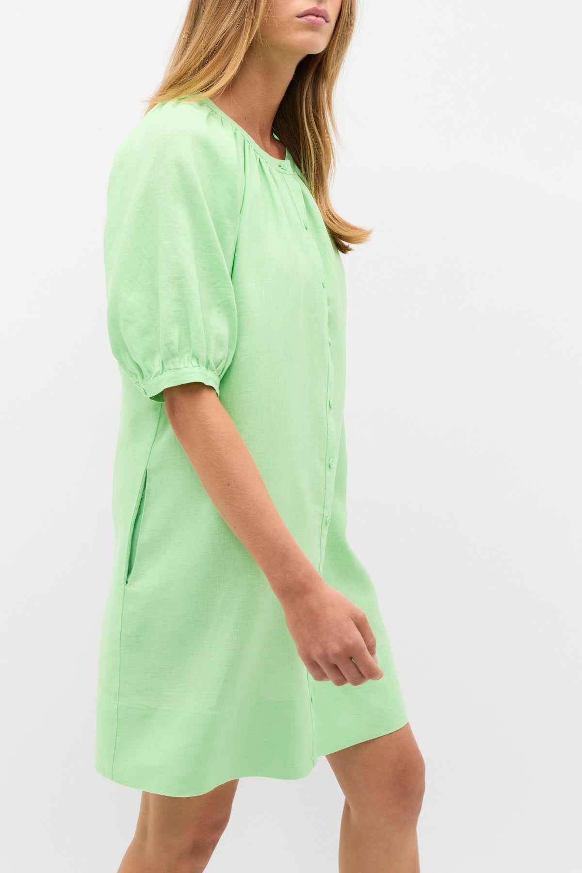 Linen Gathered Mini Dress