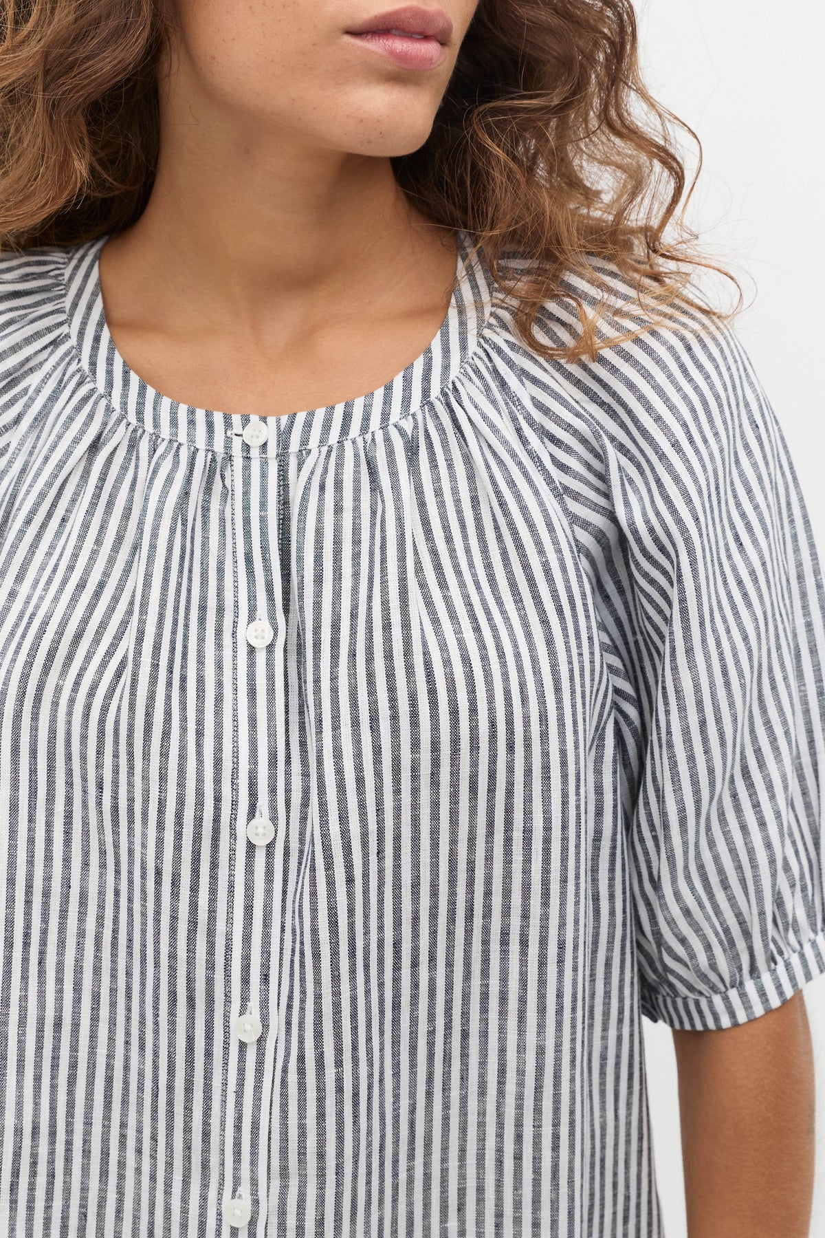 Linen Gathered Mini Dress