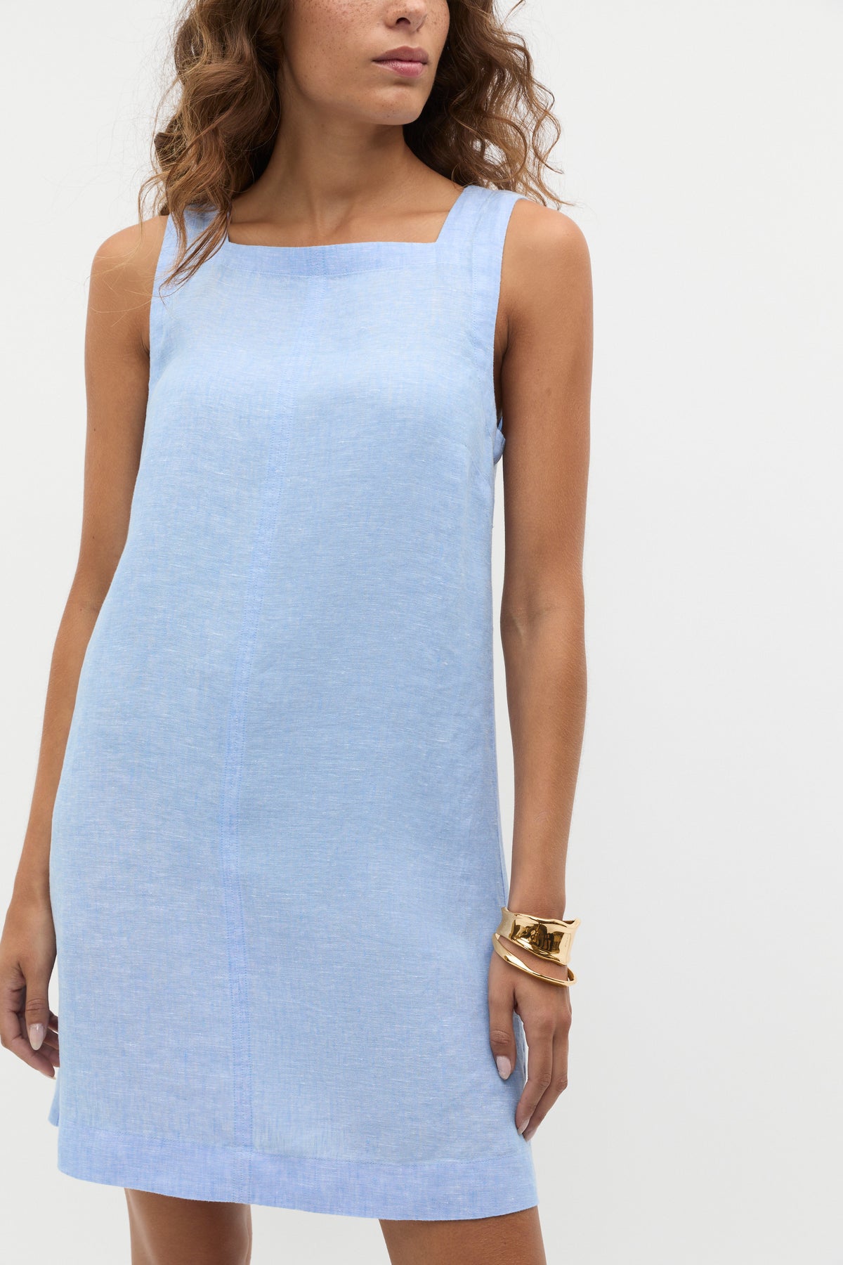 Linen Square Neck Mini Dress