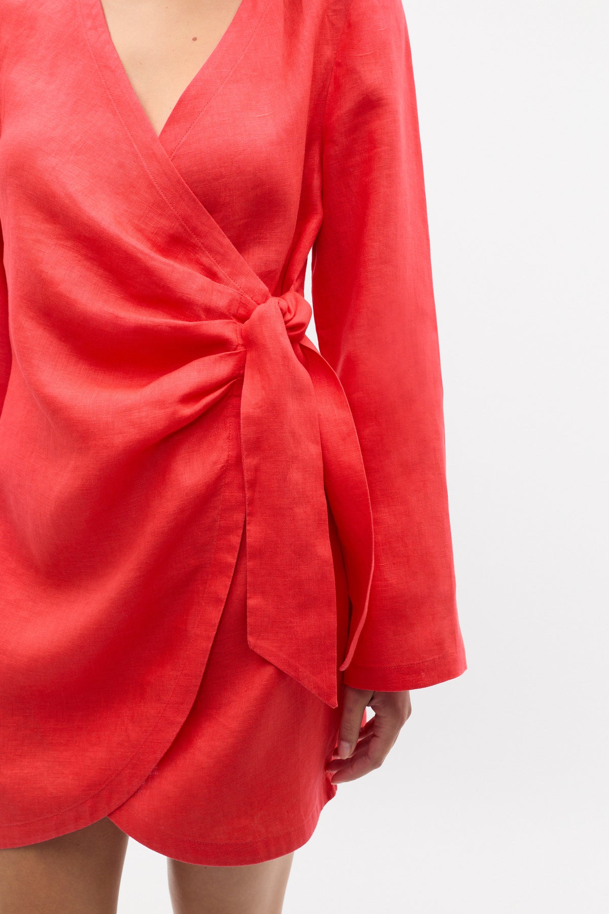 Linen Wrap Mini Dress