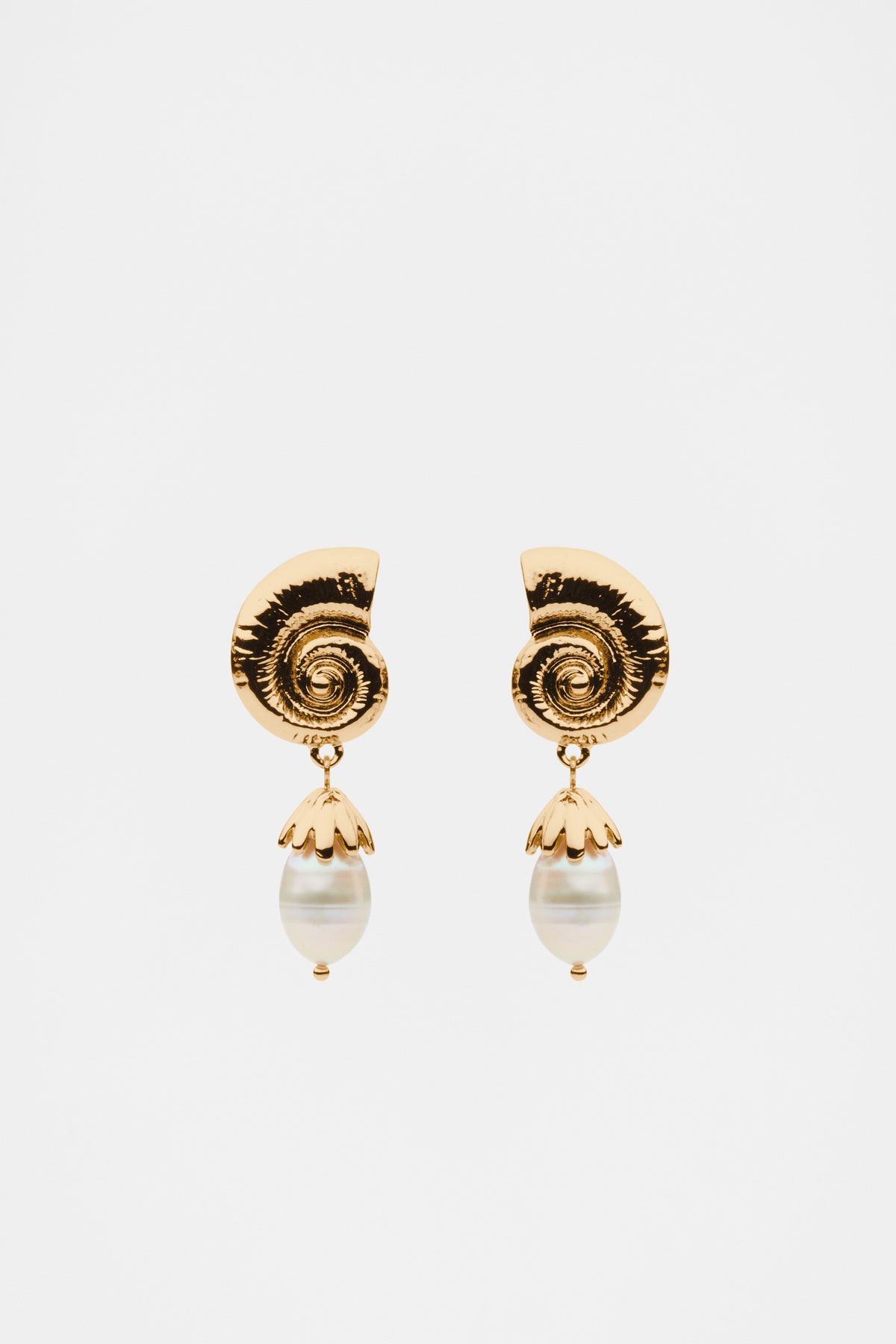 Spiral Shell Pearl Drop Earring
