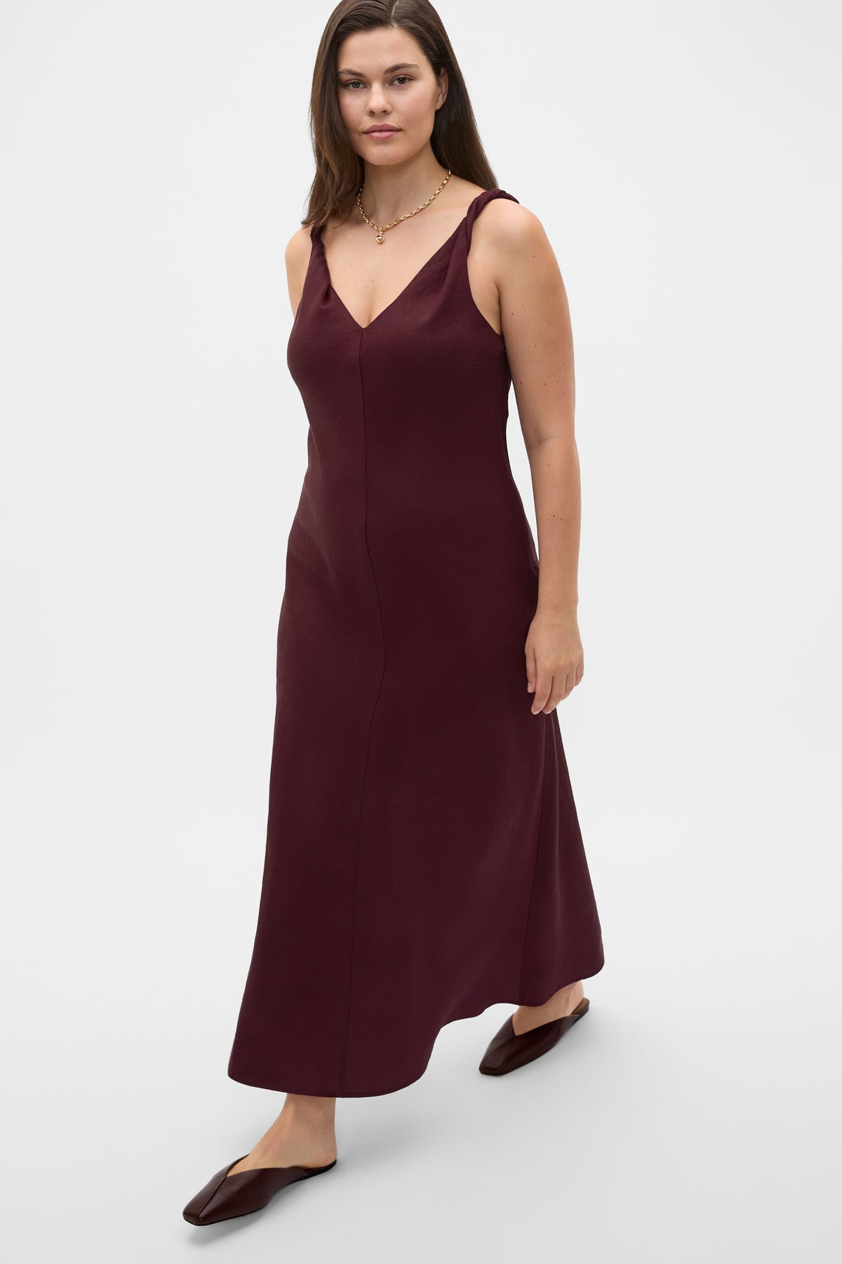 Linen Twist Shoulder Maxi Dress