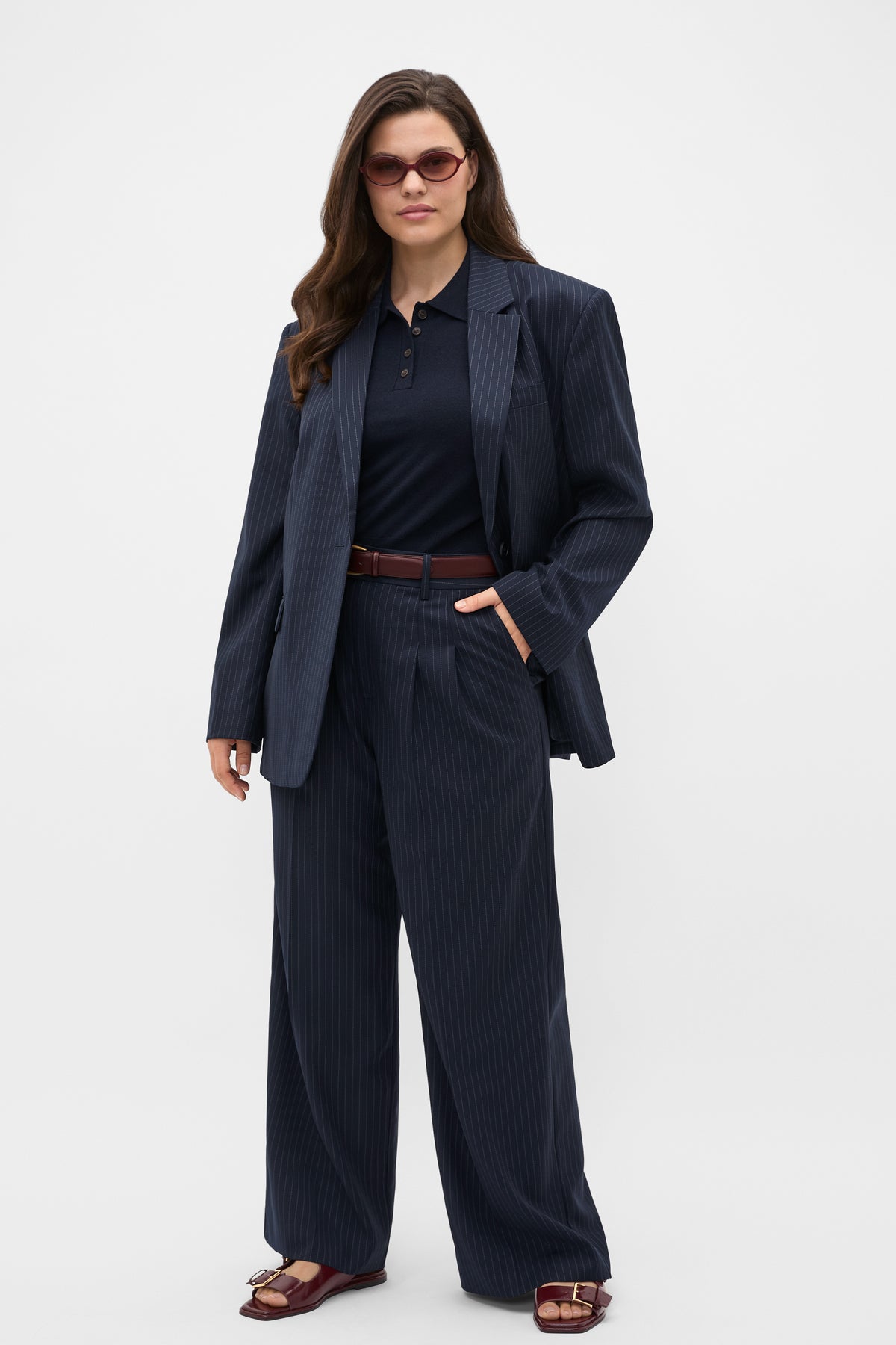 Wool Blend Pinstripe Blazer