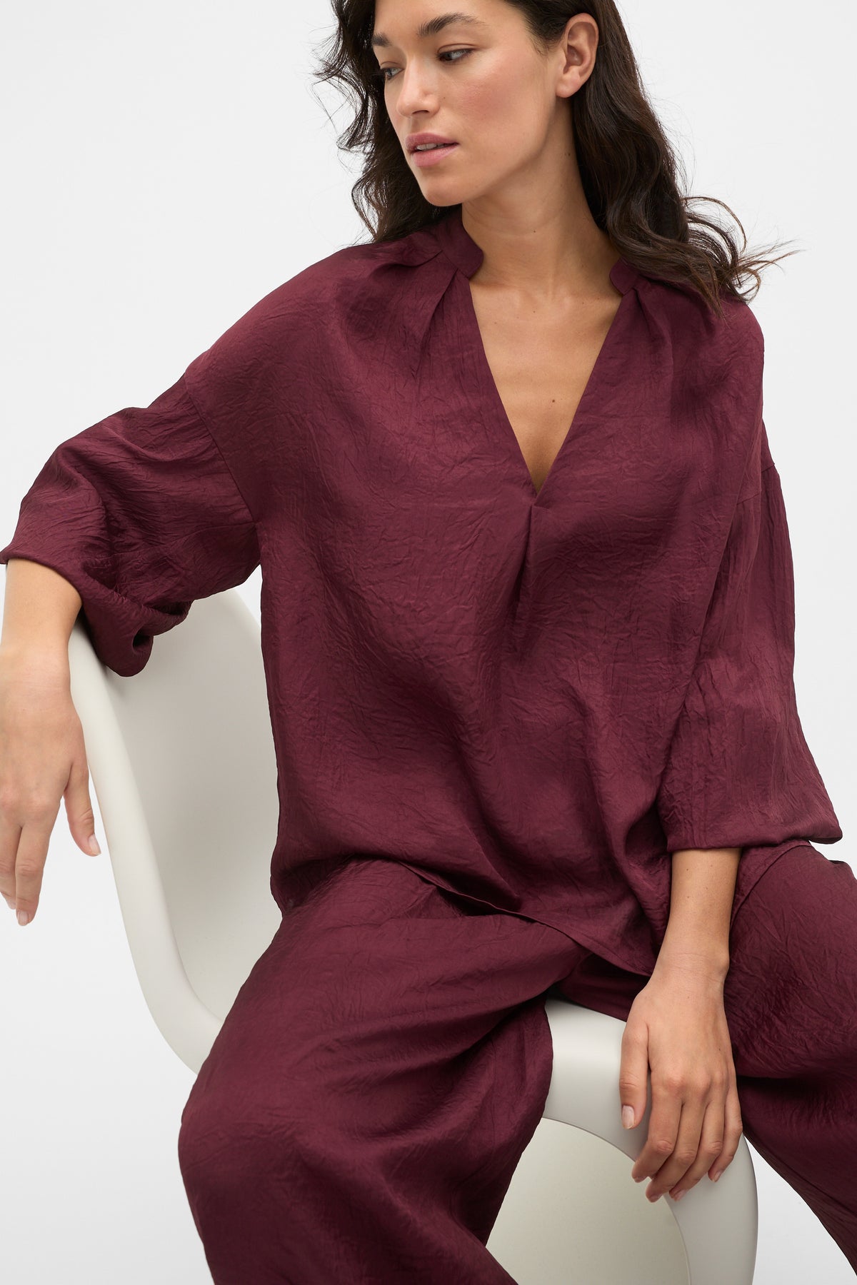 Textured Satin Half Placket Blouse