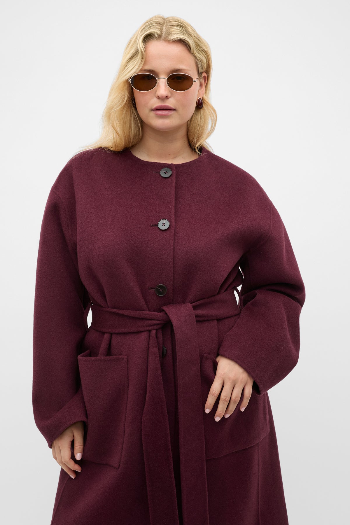 Wool Blend Collarless Coat