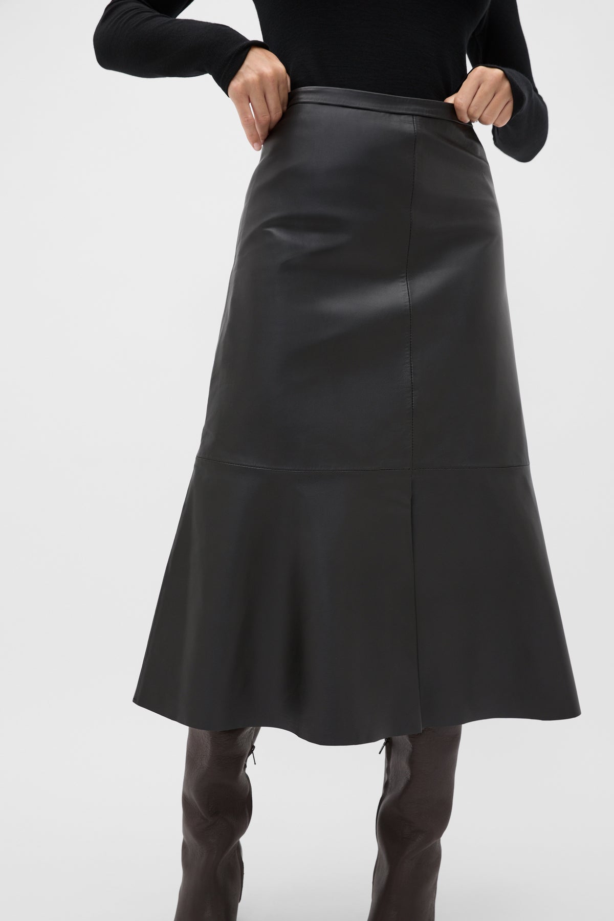 Leather Midi Split Front Skirt