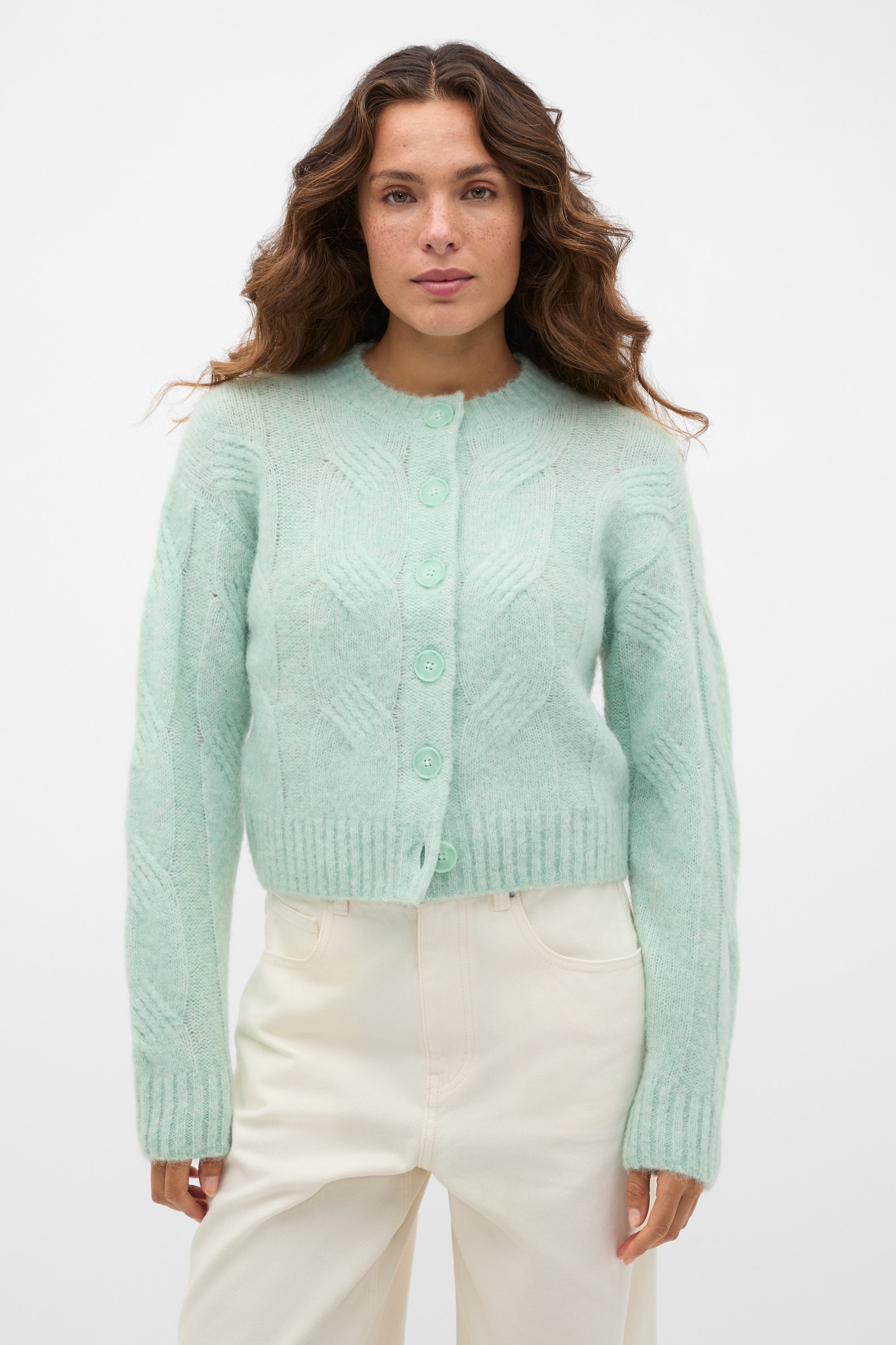 Lofty Oversized Cable Knit Cardigan | Soft Moss | Seed Heritage