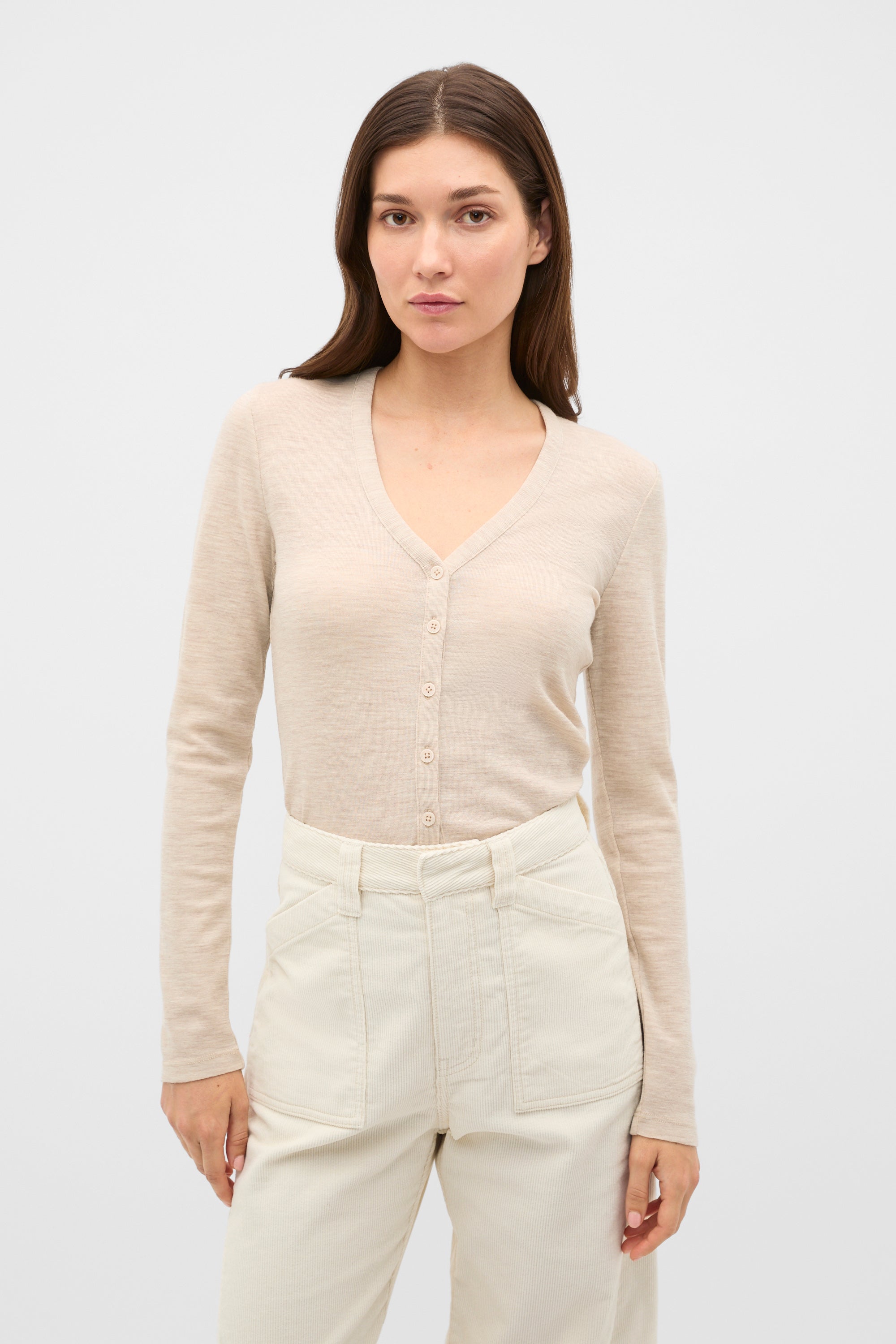 Australian Merino Cropped Cardigan | Cashew Cream Marle | Seed