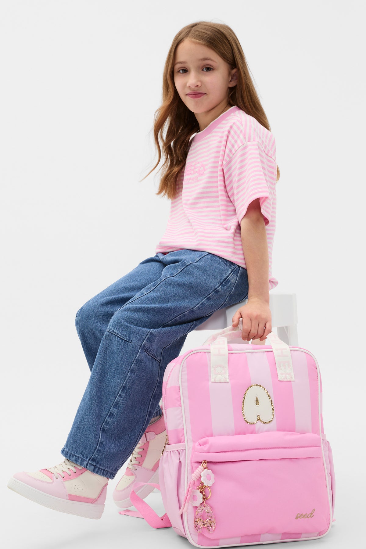 Pink Stripe Initial Backpack