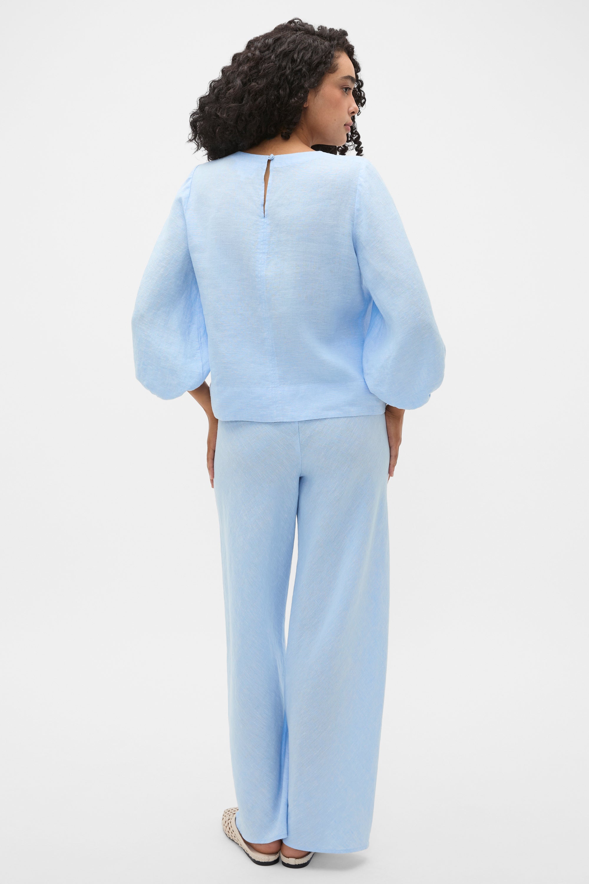 Core Linen Balloon Sleeve Top | Chalk Blue Crossdye | Seed