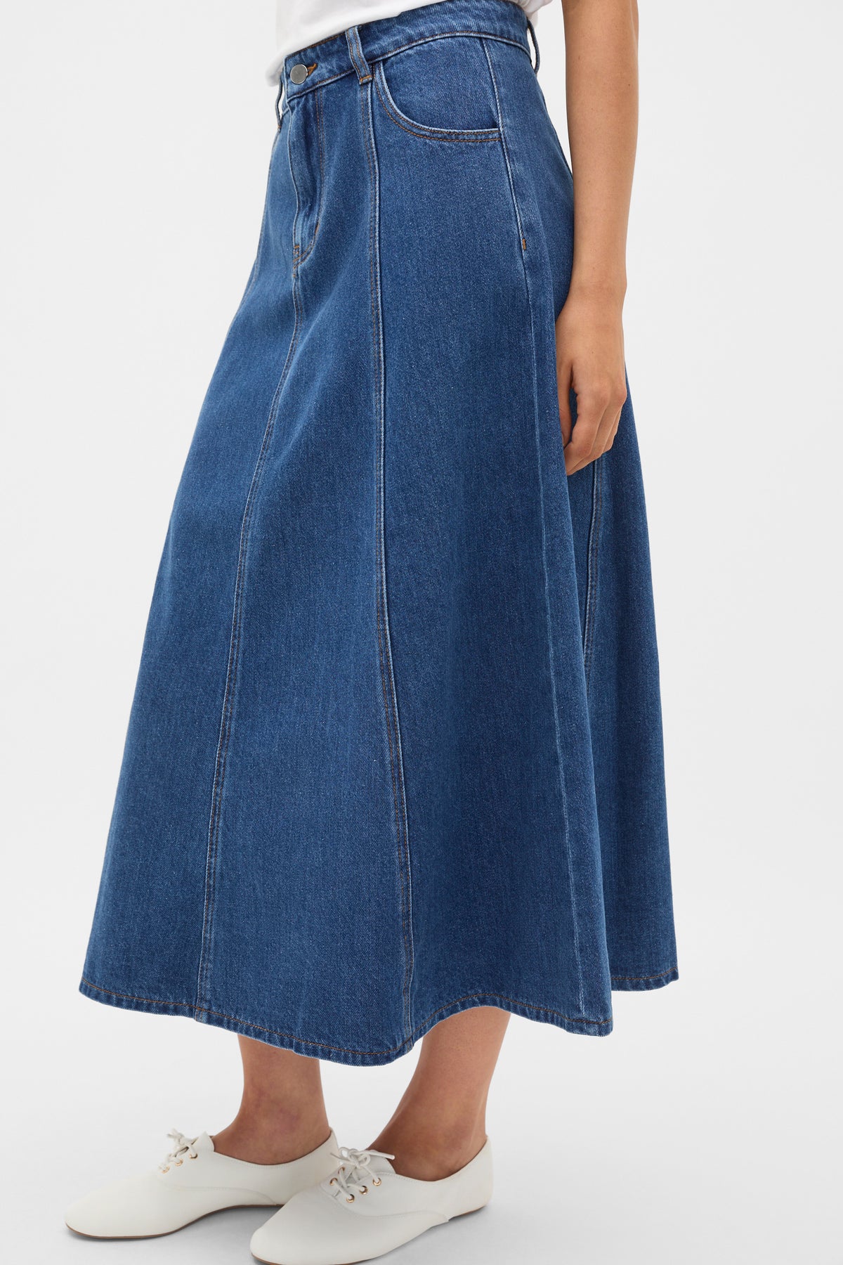 Denim A-Line Midi Skirt