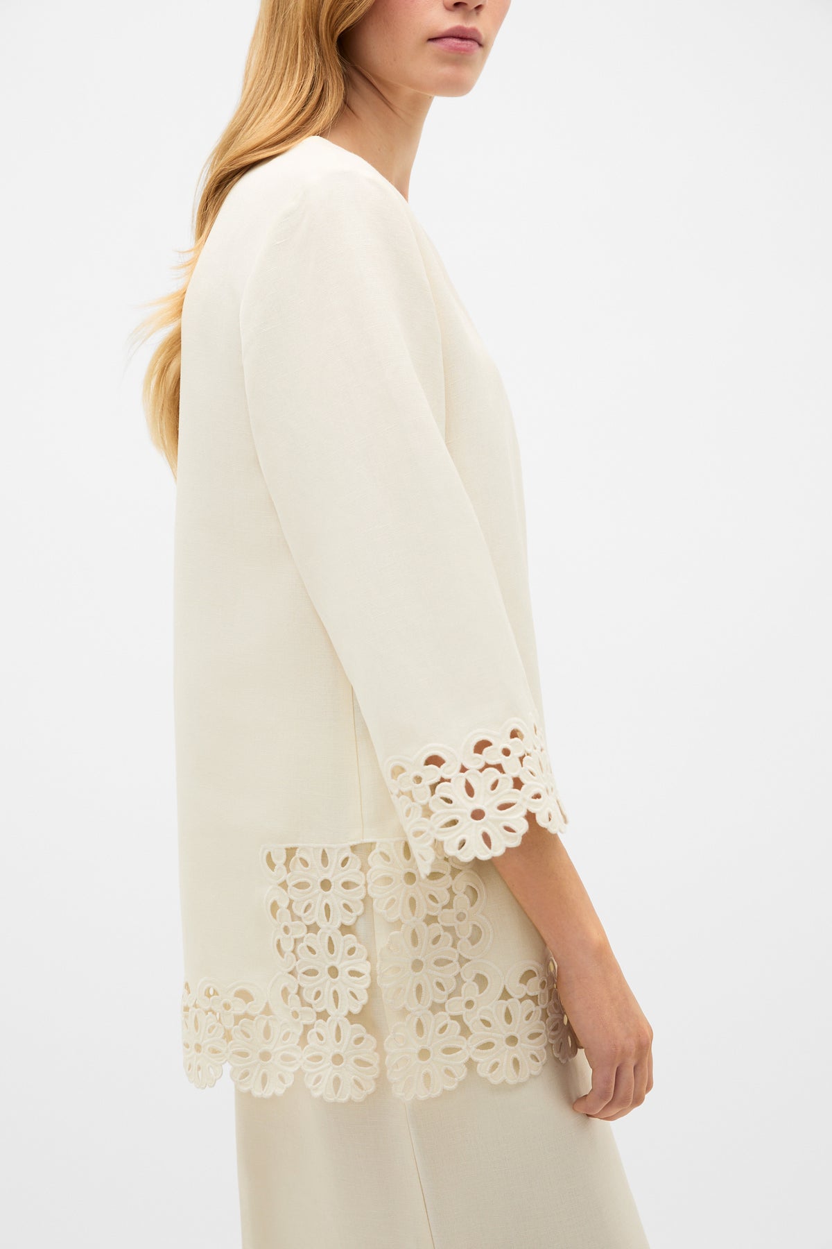 Linen Blend Cutwork Boxy Top
