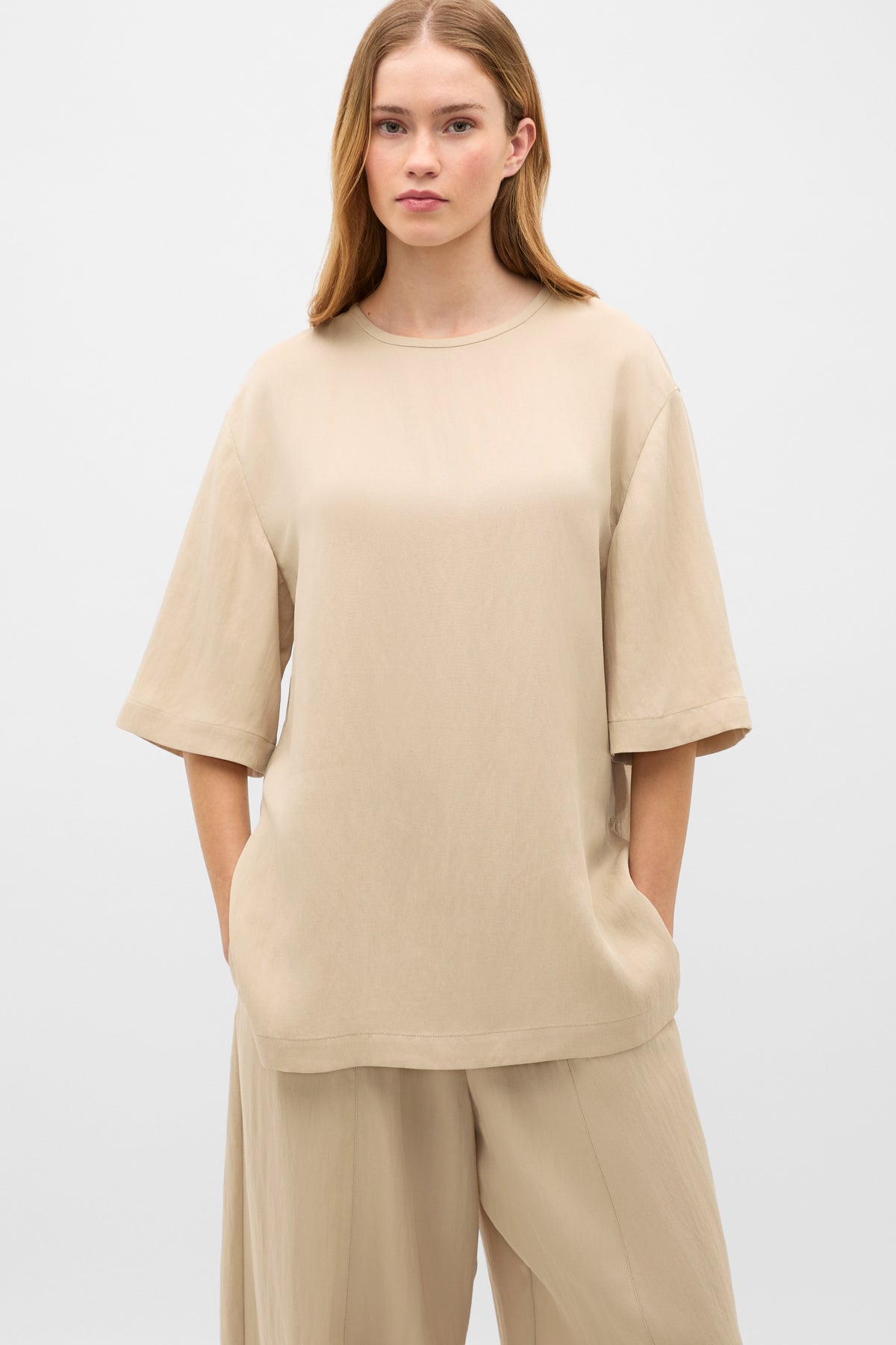 Textured Twill Longline Top