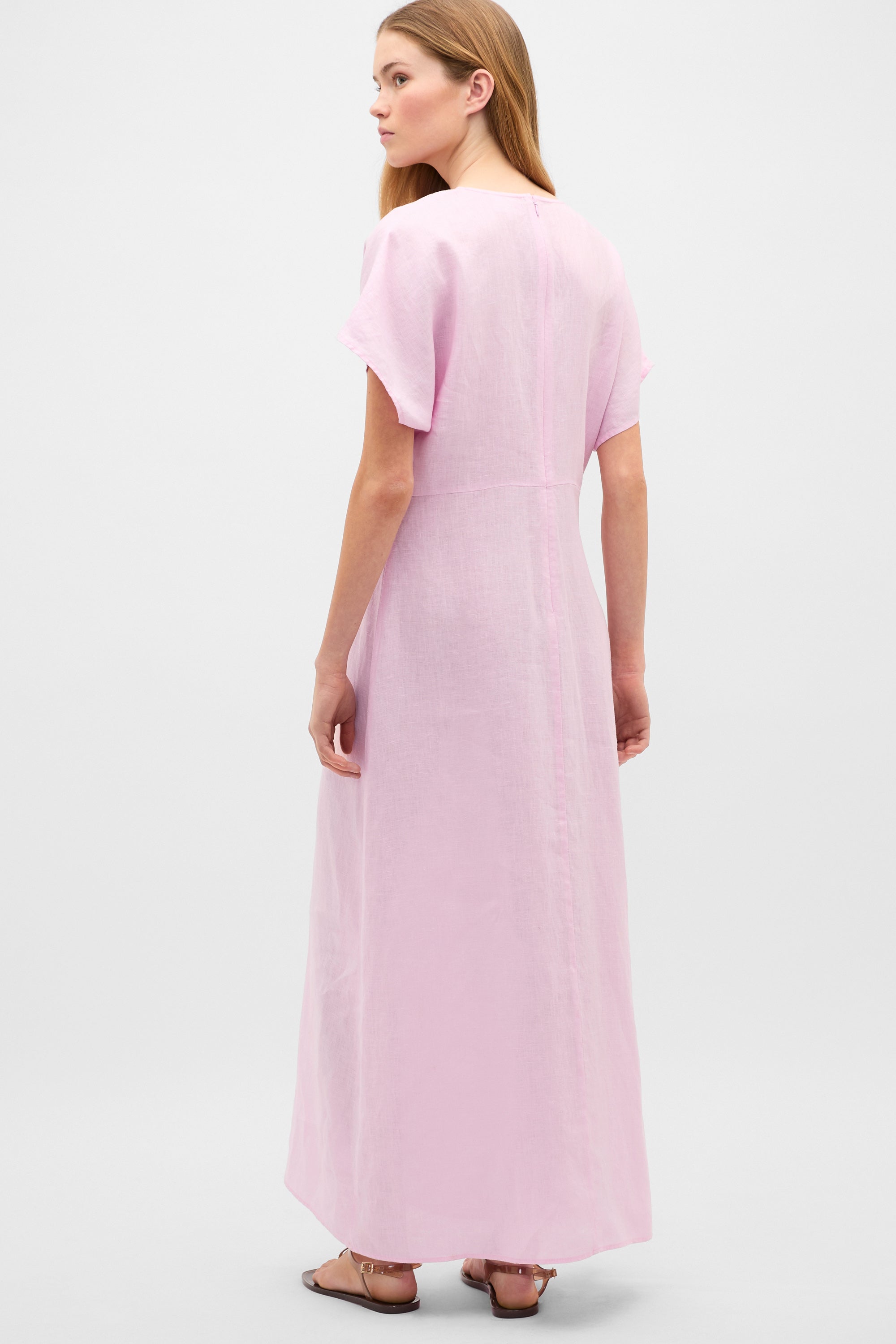 Linen V Neck Midi Dress | Petal Pink | Seed Heritage – Seed