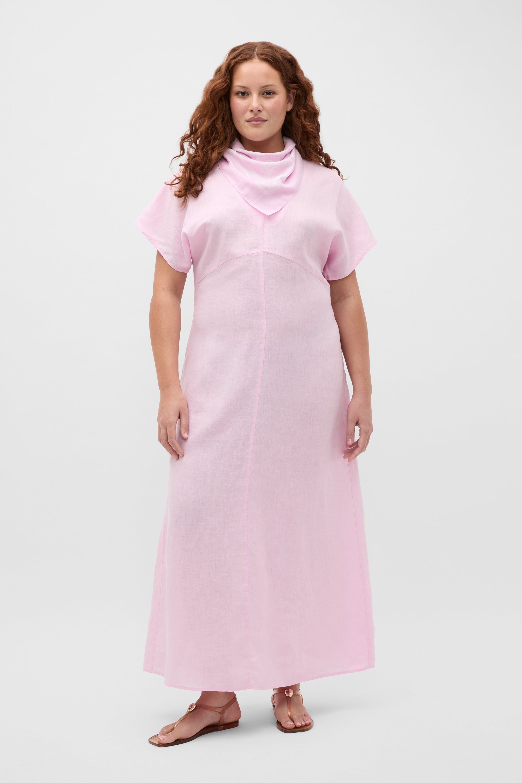 Linen V Neck Midi Dress | Petal Pink | Seed Heritage – Seed