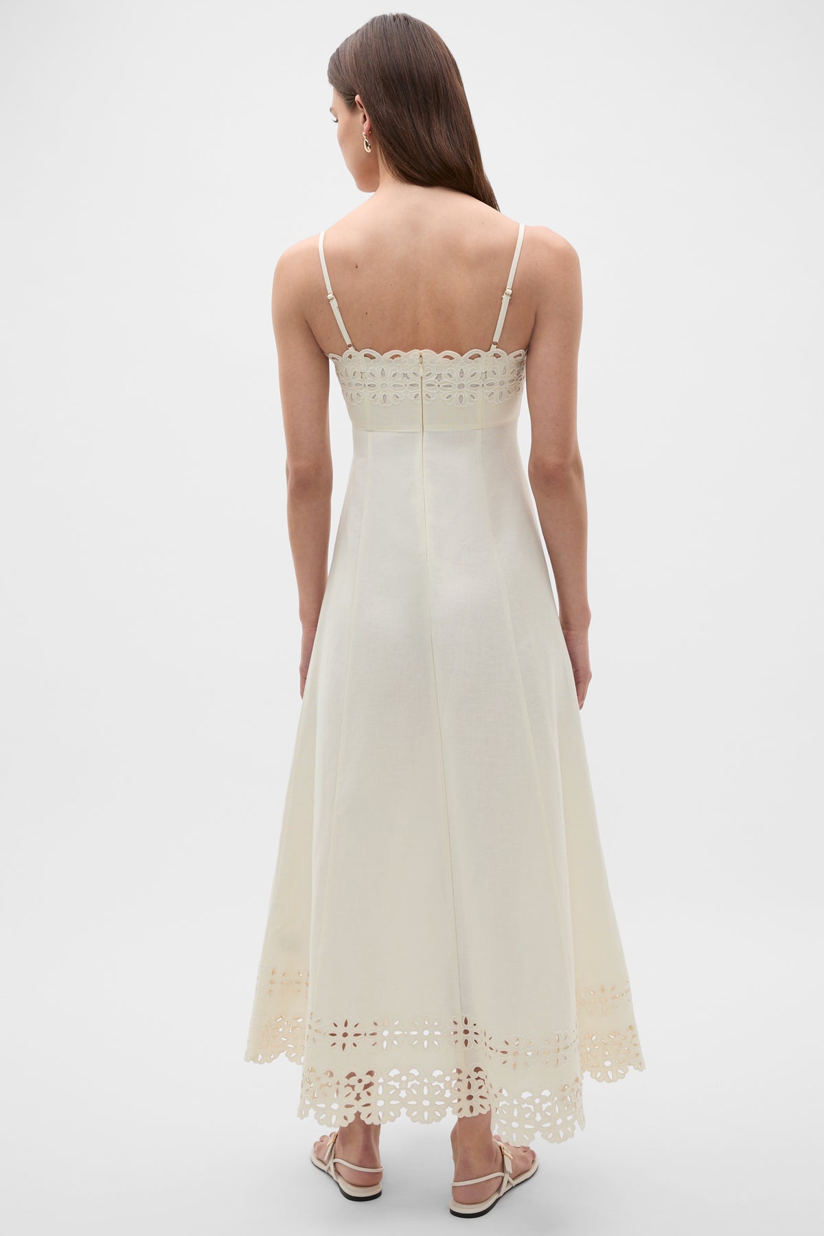 Linen Blend Cutwork Midi Dress