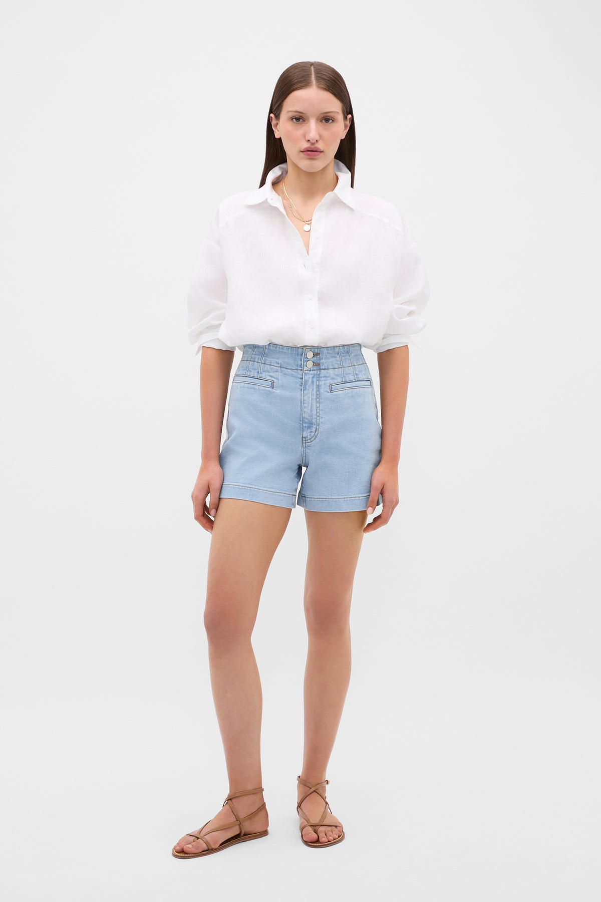Denim High Rise Button Short