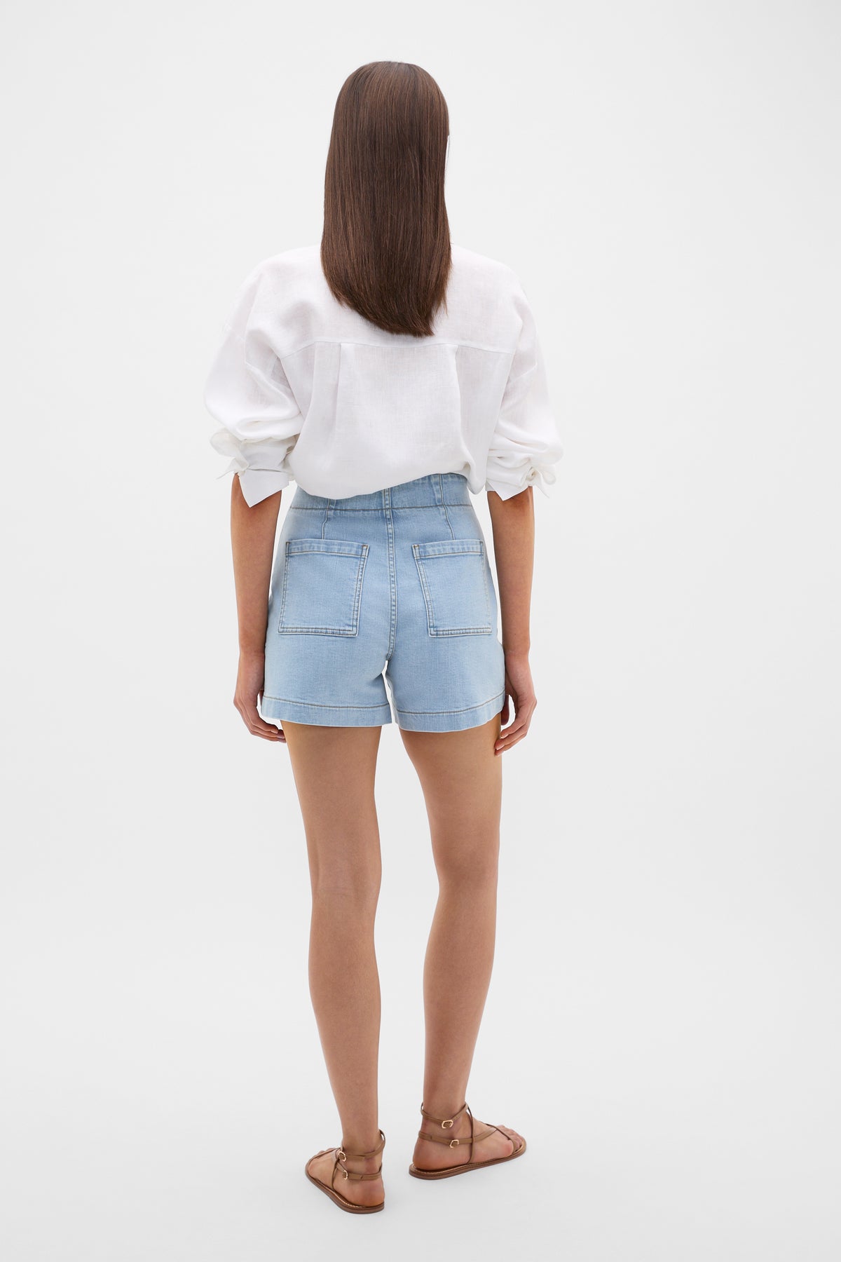 Denim High Rise Button Short
