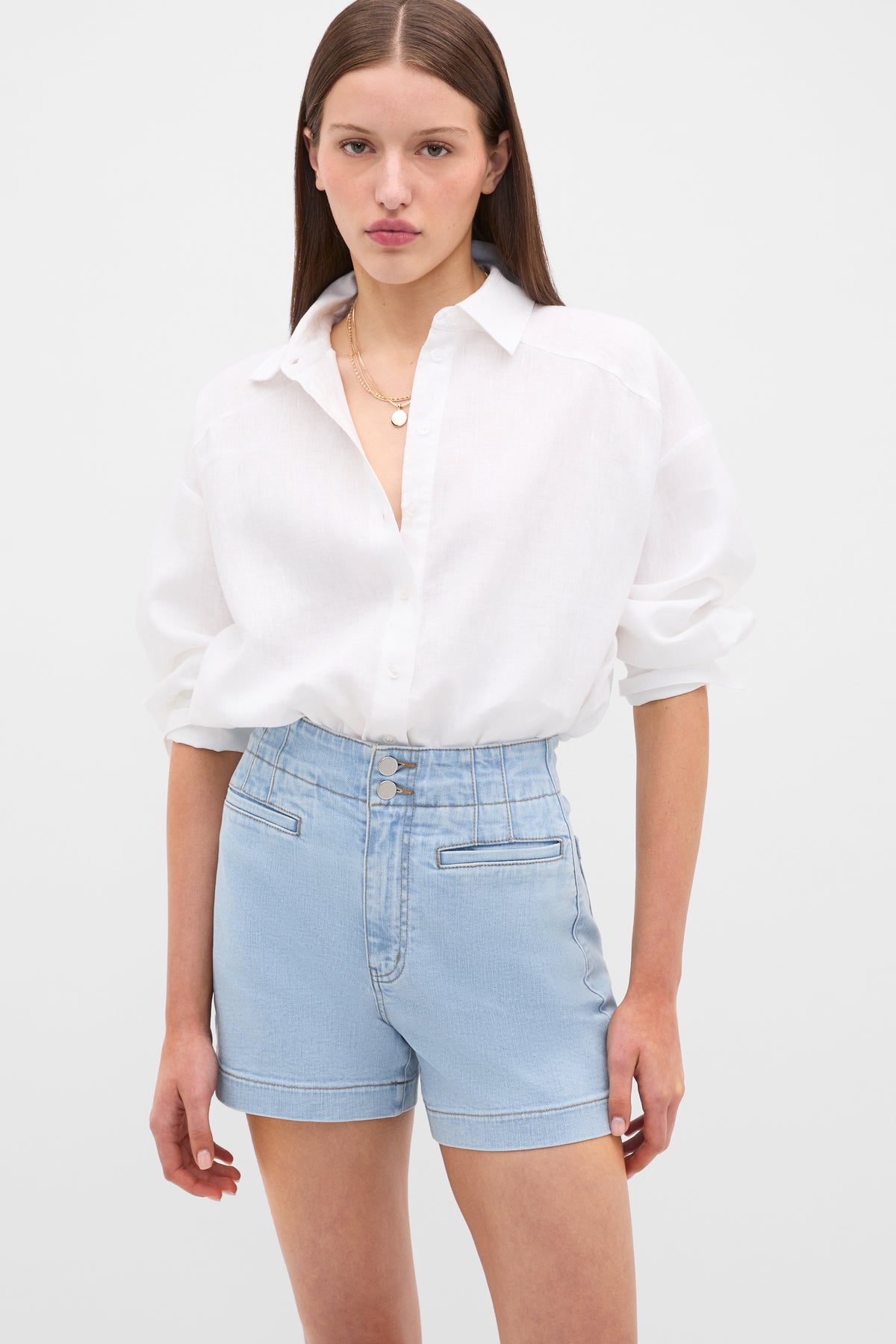 Denim High Rise Button Short