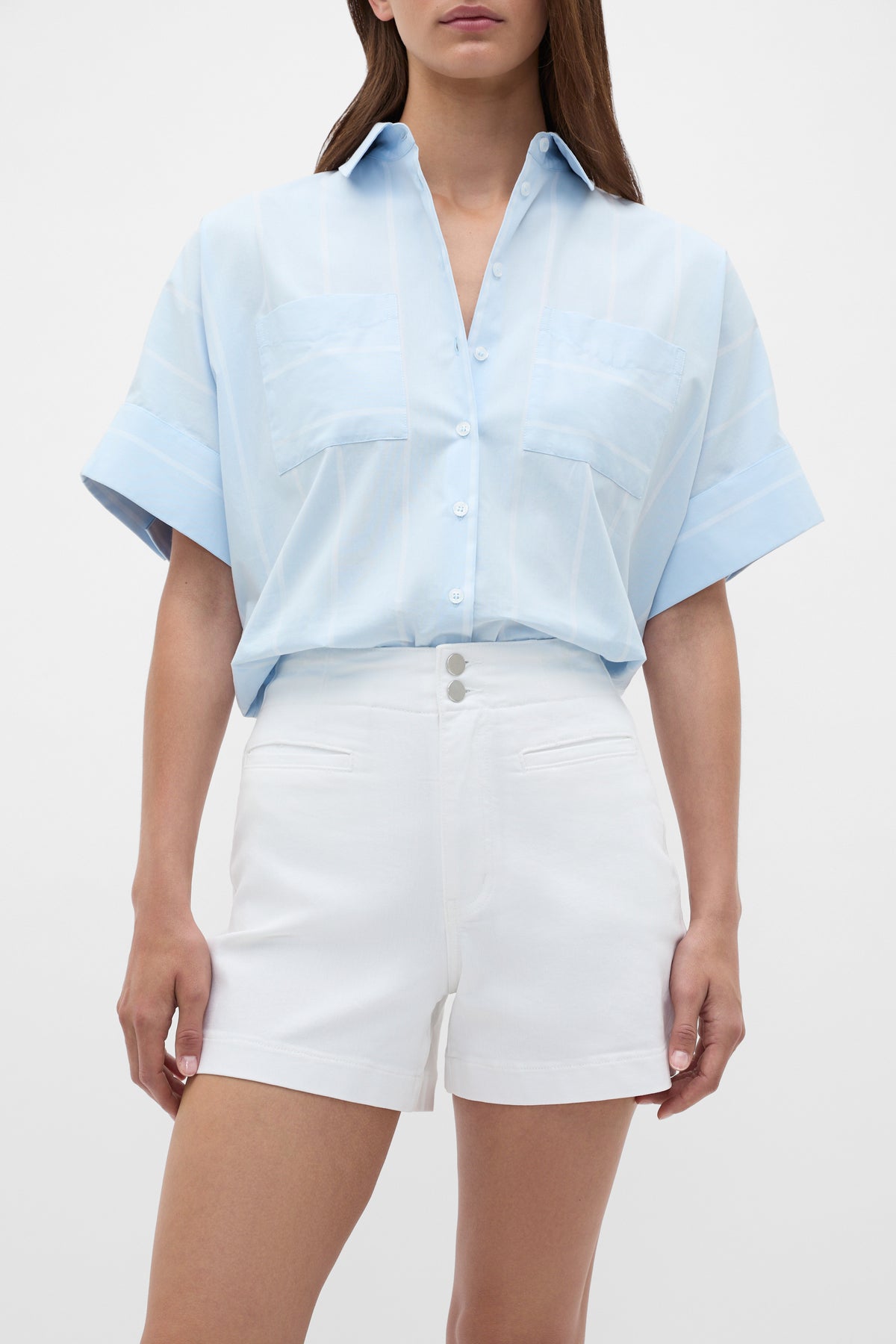 Denim High Rise Button Short