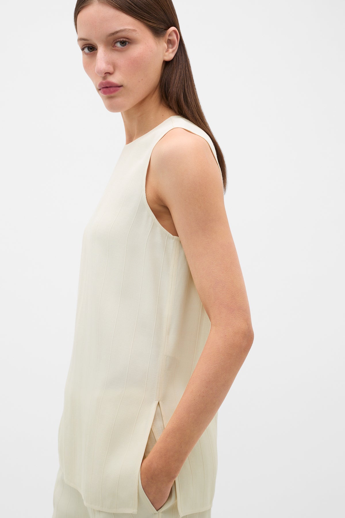 Textured Self Stripe Shell Top