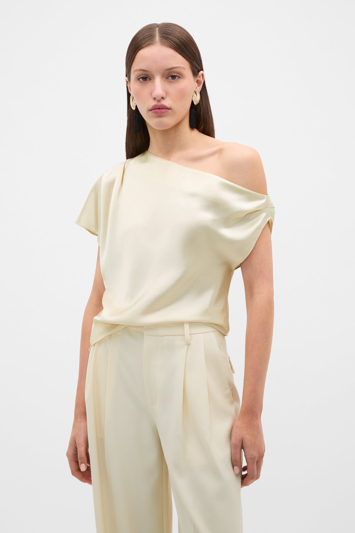 Satin Drape Shoulder Top