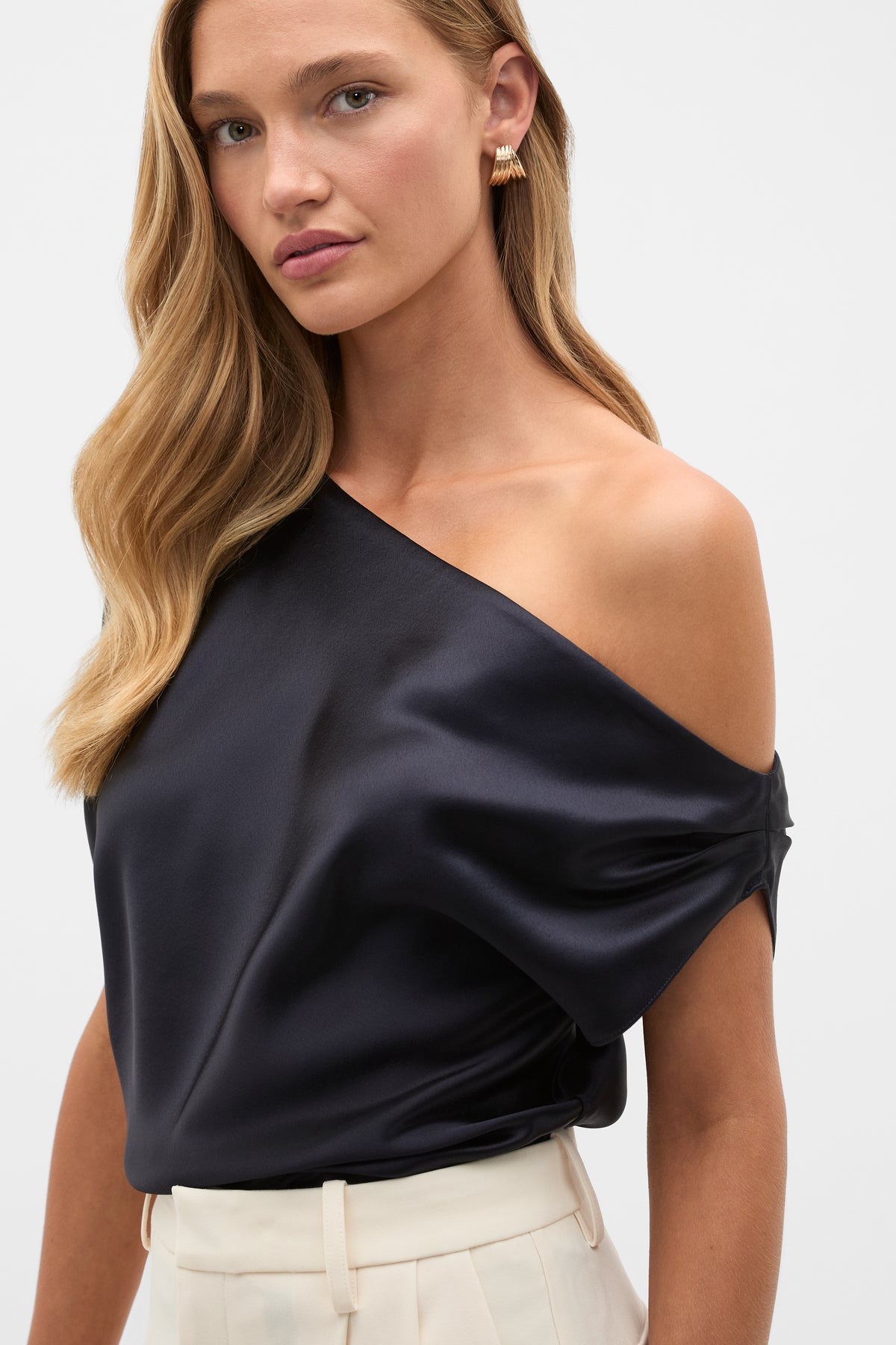 Satin Drape Shoulder Top