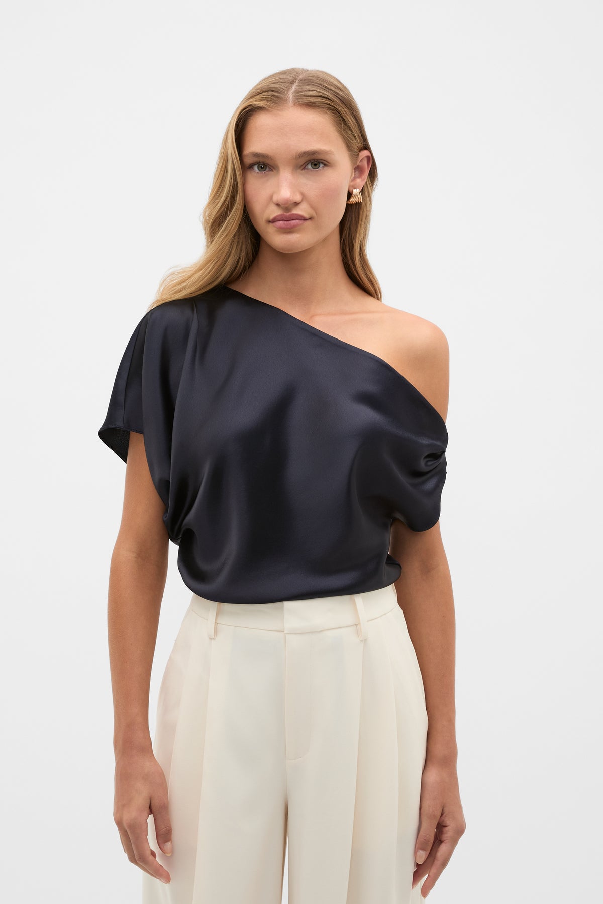Satin Drape Shoulder Top