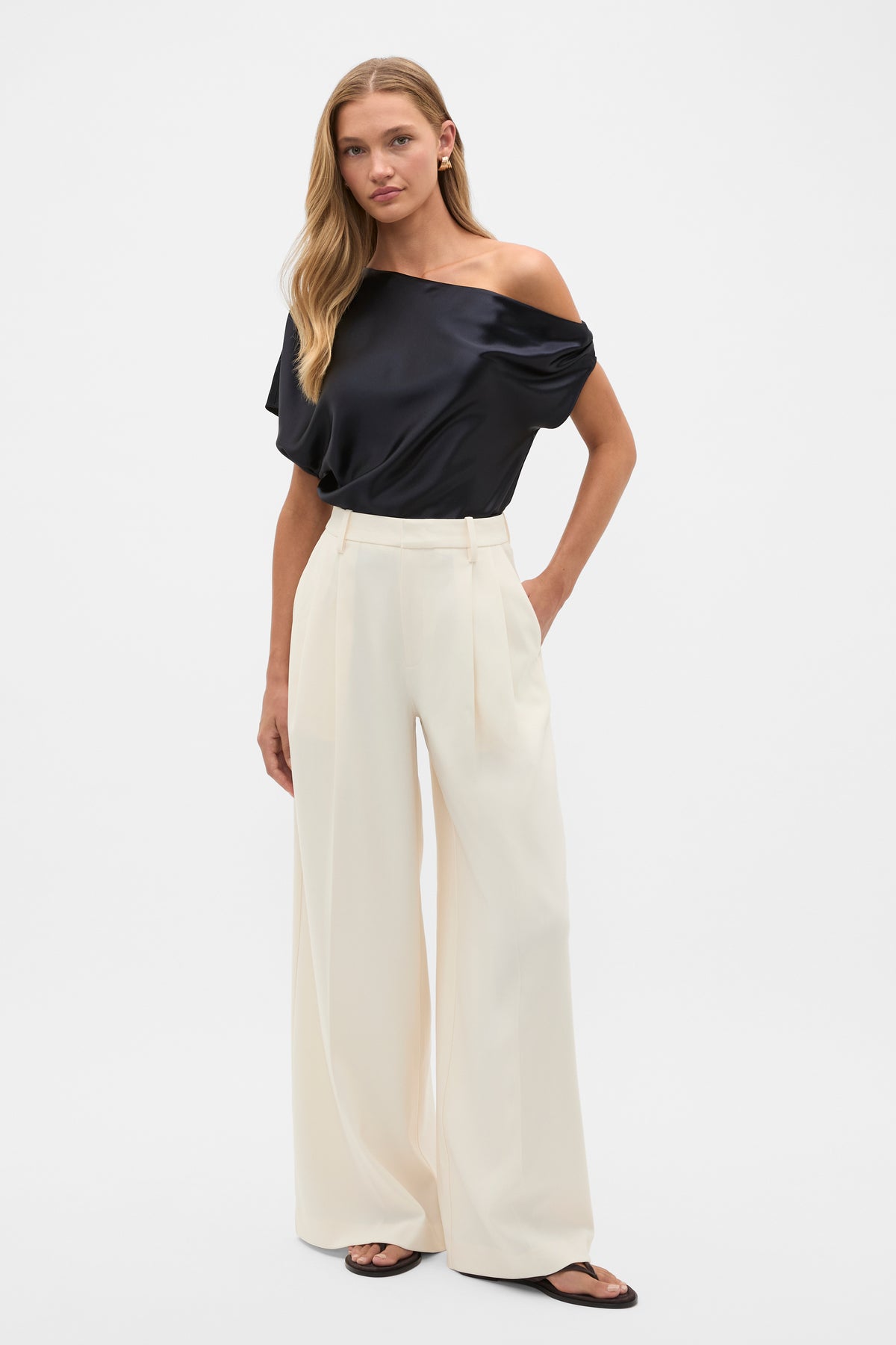 Satin Drape Shoulder Top