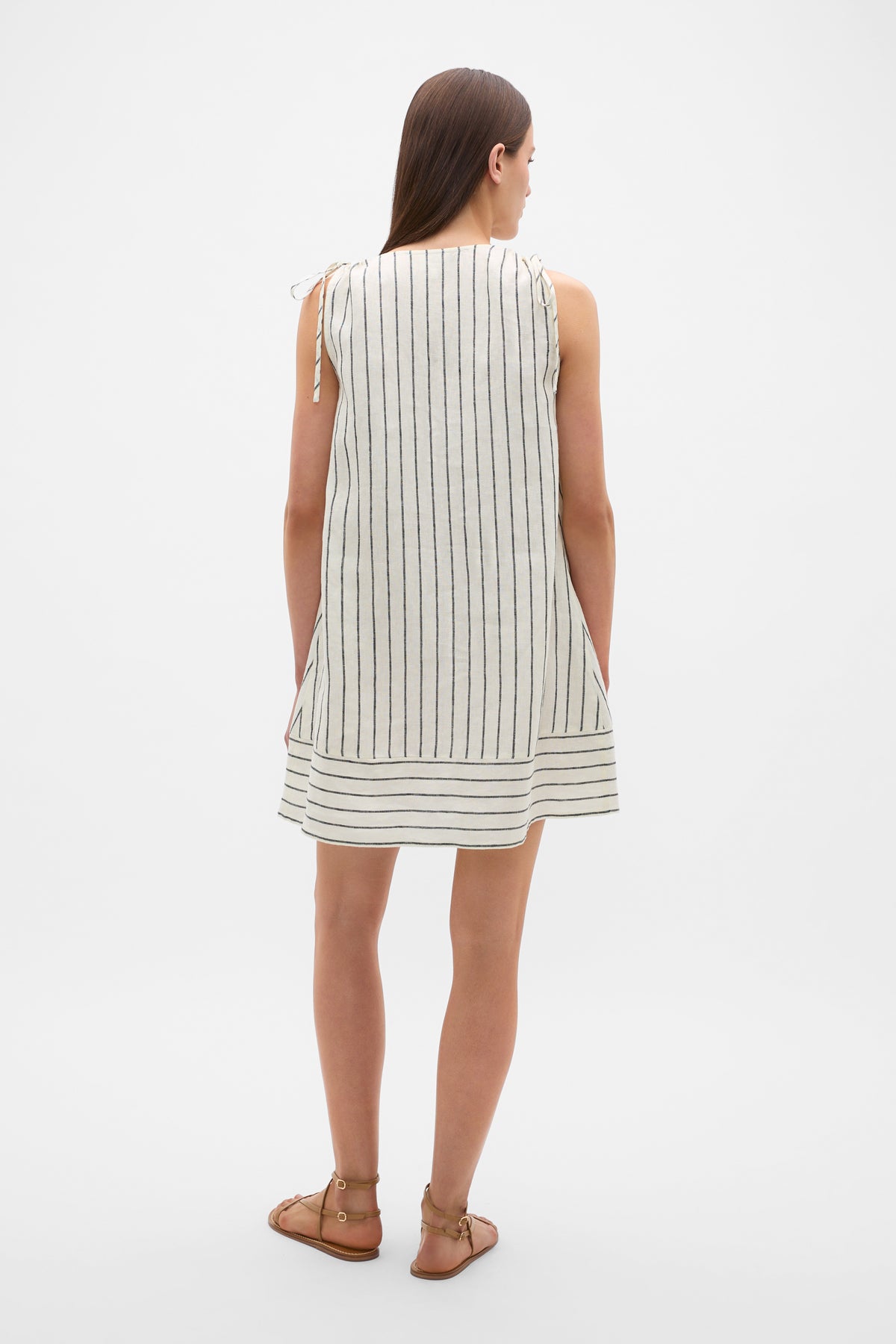 Linen Tie Shoulder V Neck Mini Dress