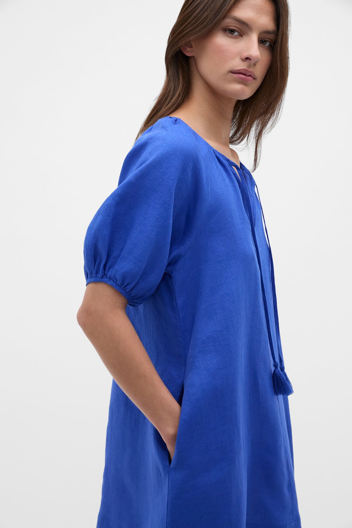 Linen Tie Neck Mini Dress