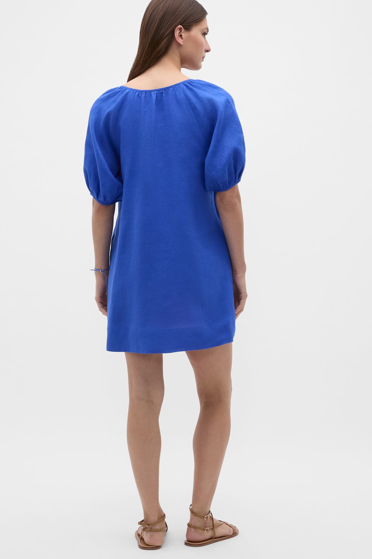 Linen Tie Neck Mini Dress
